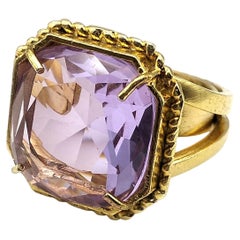 Bronze ring embellished with 24 KT gold plating with Faceted Crystal