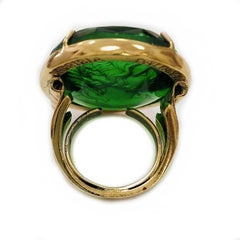 Bronze ring embellished with 24 KT gold plating, with Green  Muranoglass Cameo
