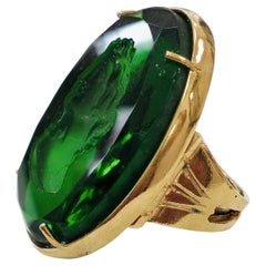 Bronze ring embellished with 24 KT gold plating, with Green  Muranoglass Cameo