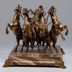 Bronze Roman Chariot Sculpture on Onyx Base