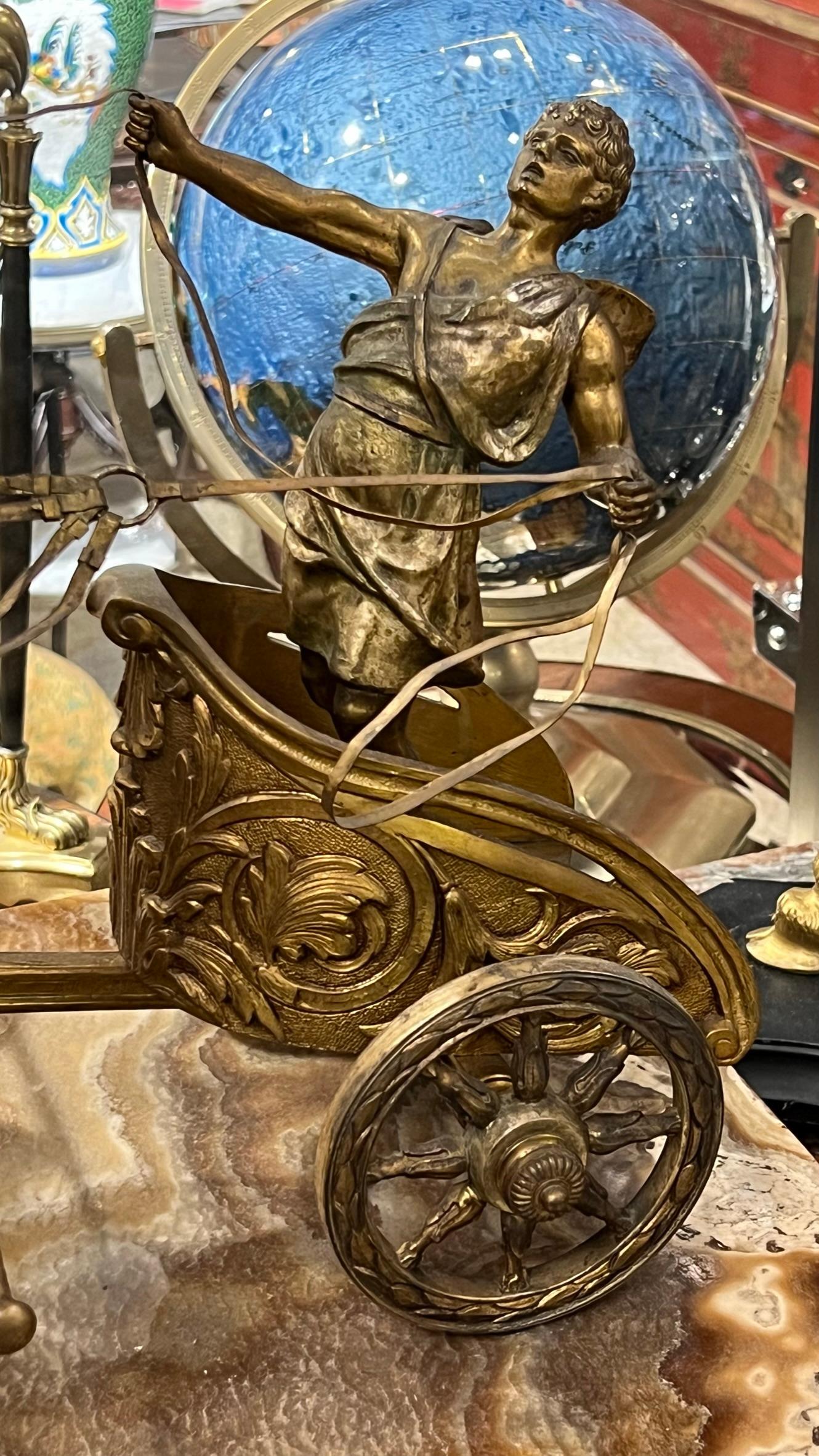Fine quality Italian bronze Roman chariot sculpture on onyx base.