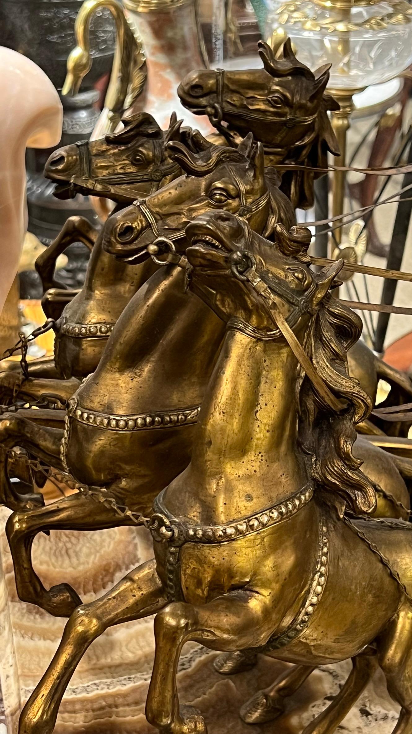Italian Bronze Roman Chariot Sculpture on Onyx Base For Sale