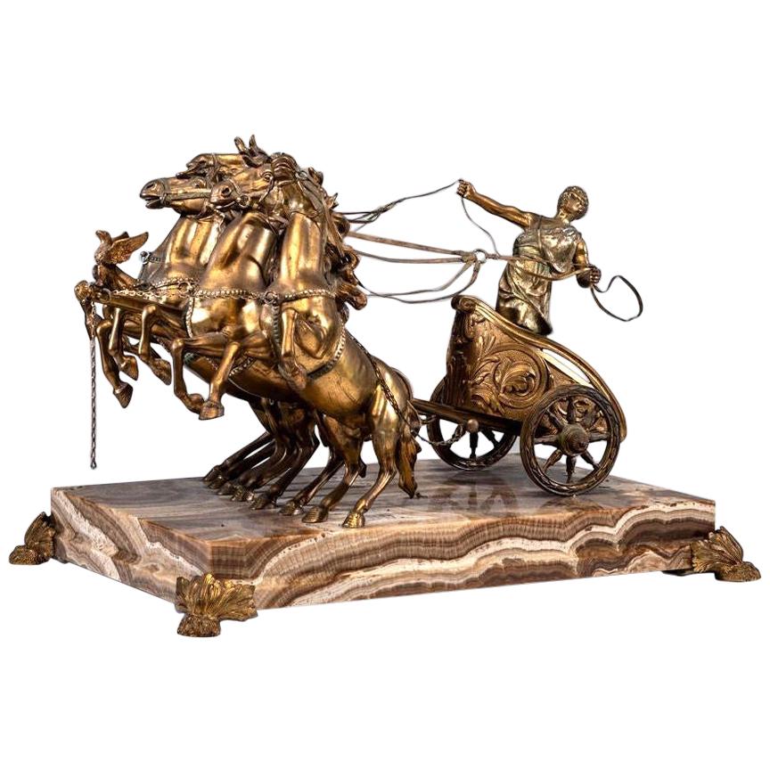 Bronze Roman Chariot Sculpture on Onyx Base