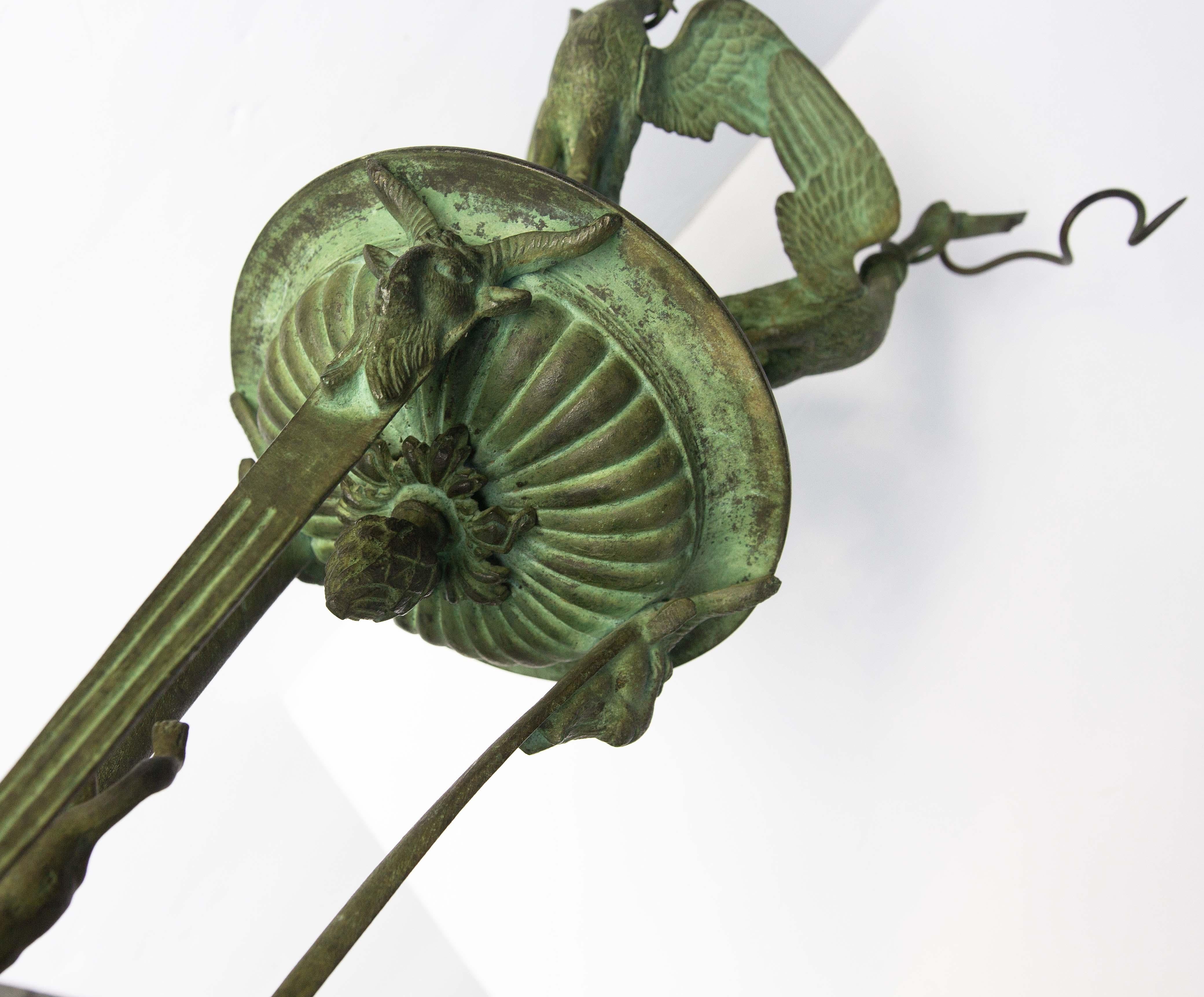 Lampe à huile romaine en bronze Mercure et grues volantes Grand Tour Bon état - En vente à Rochester, NY
