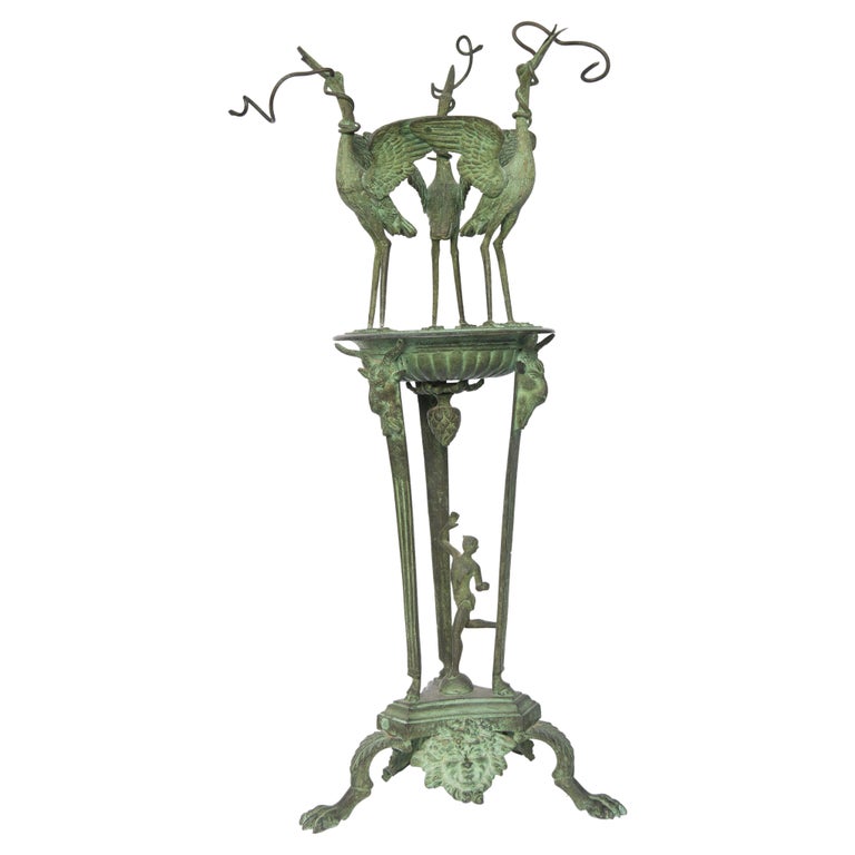 Bronze Roman Oil Lamp Mercury and Flying Cranes Grand Tour For Sale at