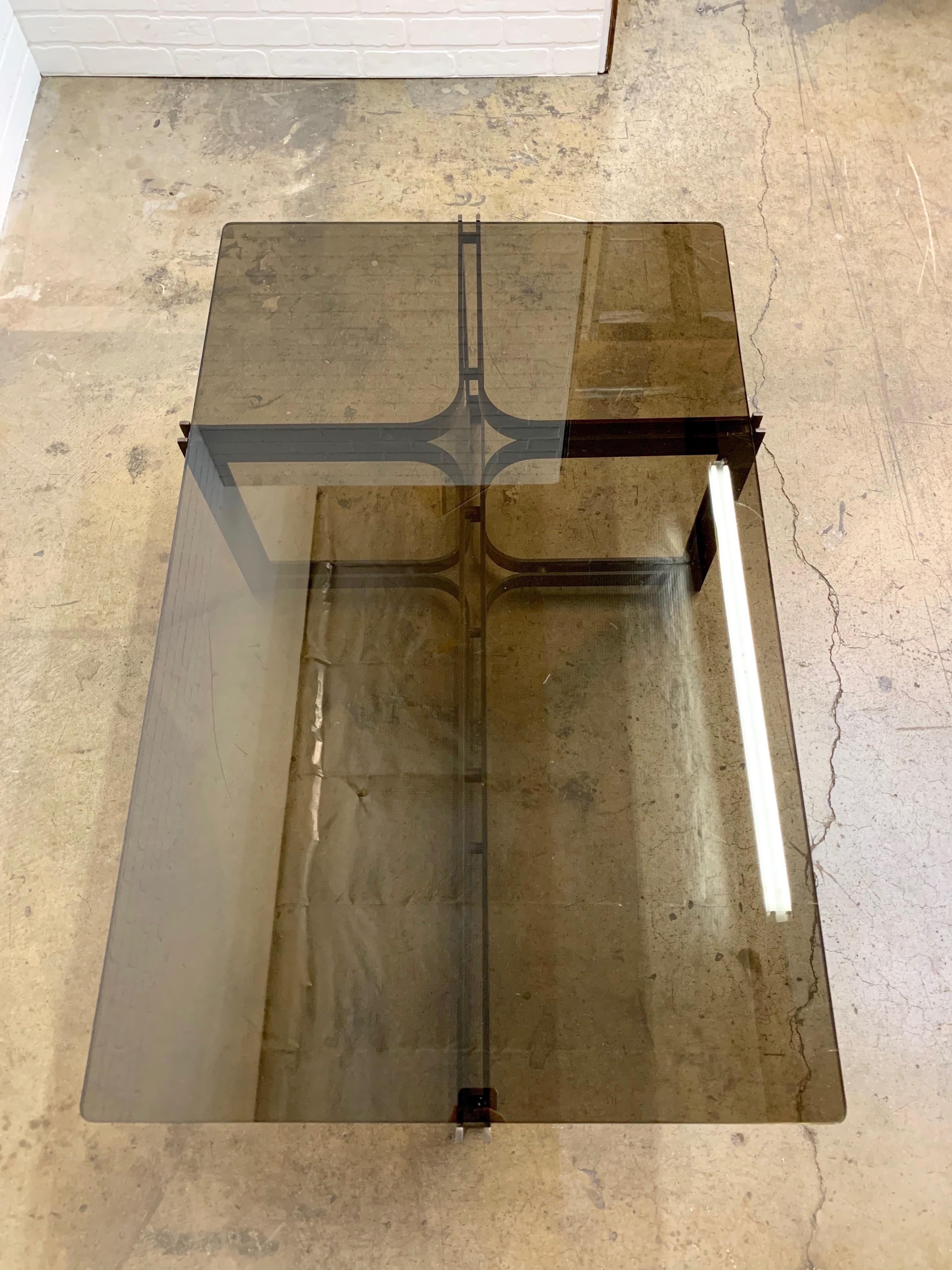 Bronze, Rosewood and Smoked Glass Coffee Table by Tom Lopinski for Dunbar For Sale 6