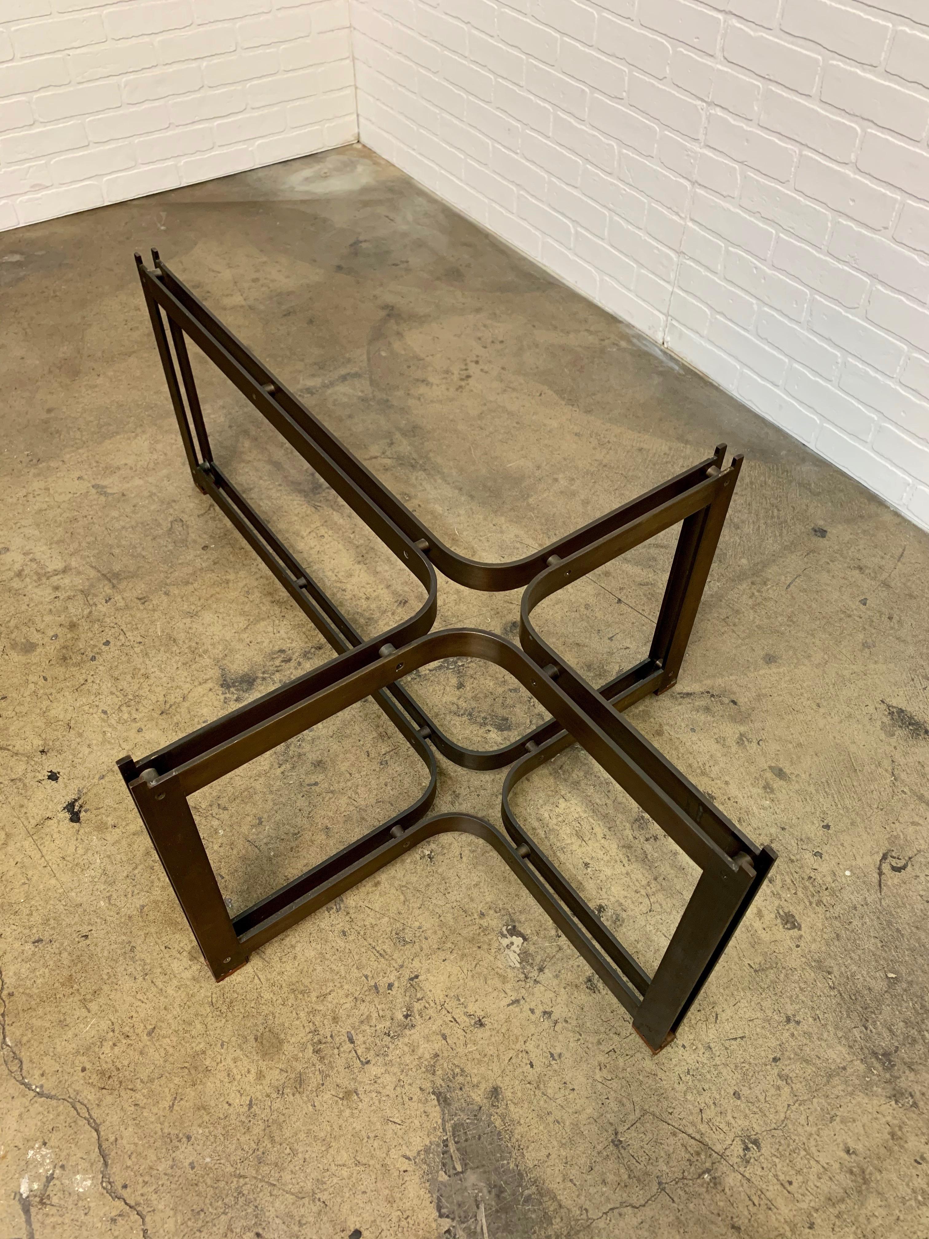 Mid-Century Modern Bronze, Rosewood and Smoked Glass Coffee Table by Tom Lopinski for Dunbar For Sale