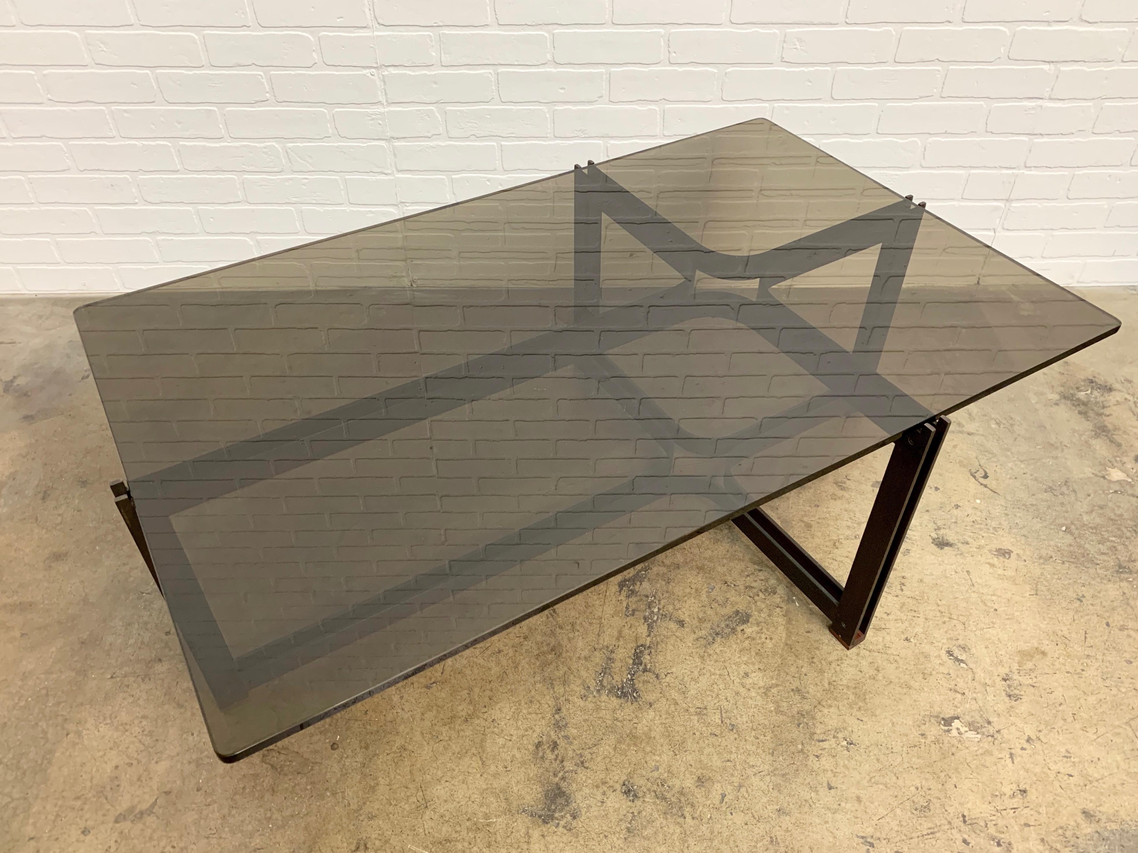 20th Century Bronze, Rosewood and Smoked Glass Coffee Table by Tom Lopinski for Dunbar For Sale