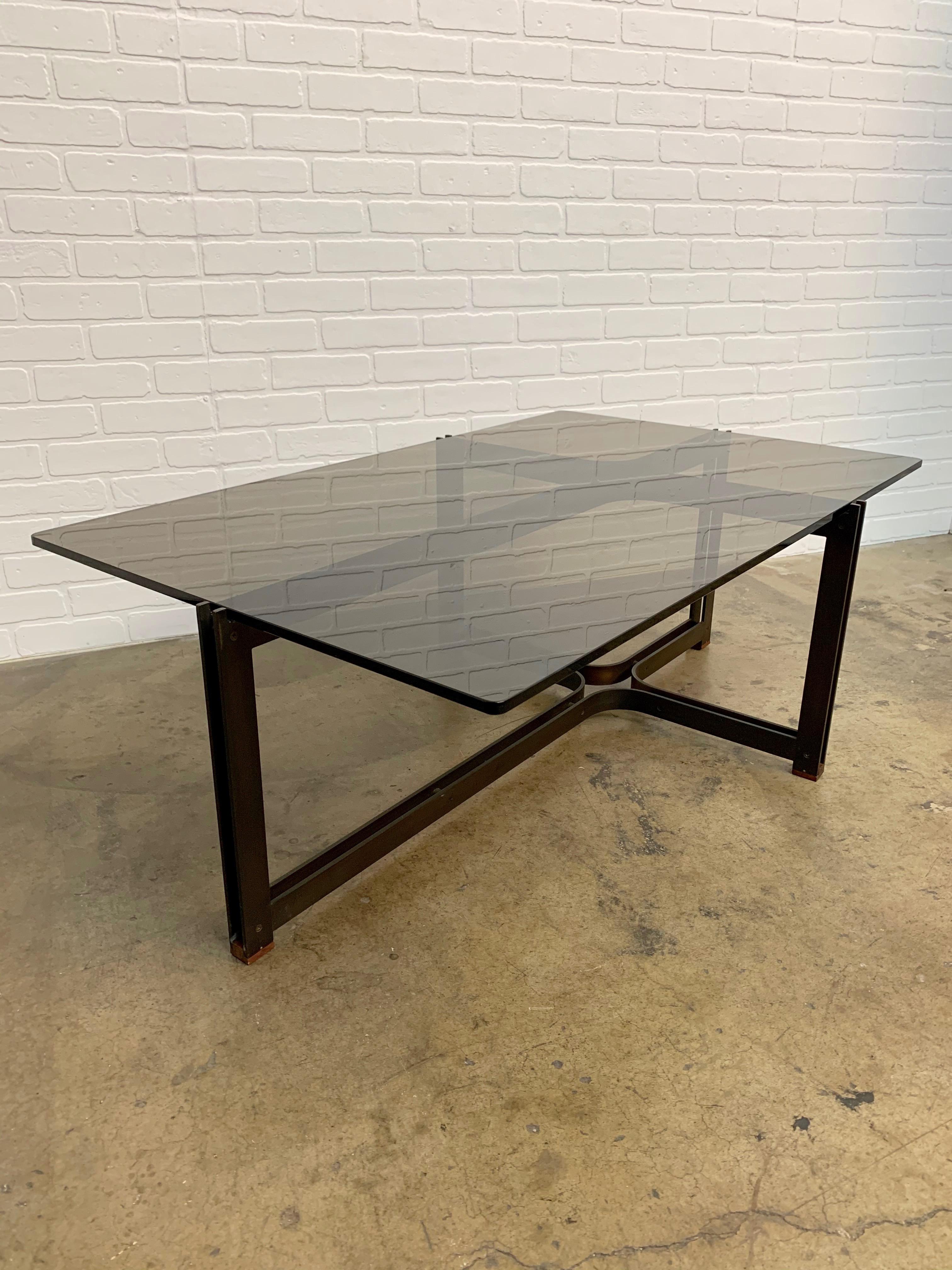 Bronze, Rosewood and Smoked Glass Coffee Table by Tom Lopinski for Dunbar For Sale 2