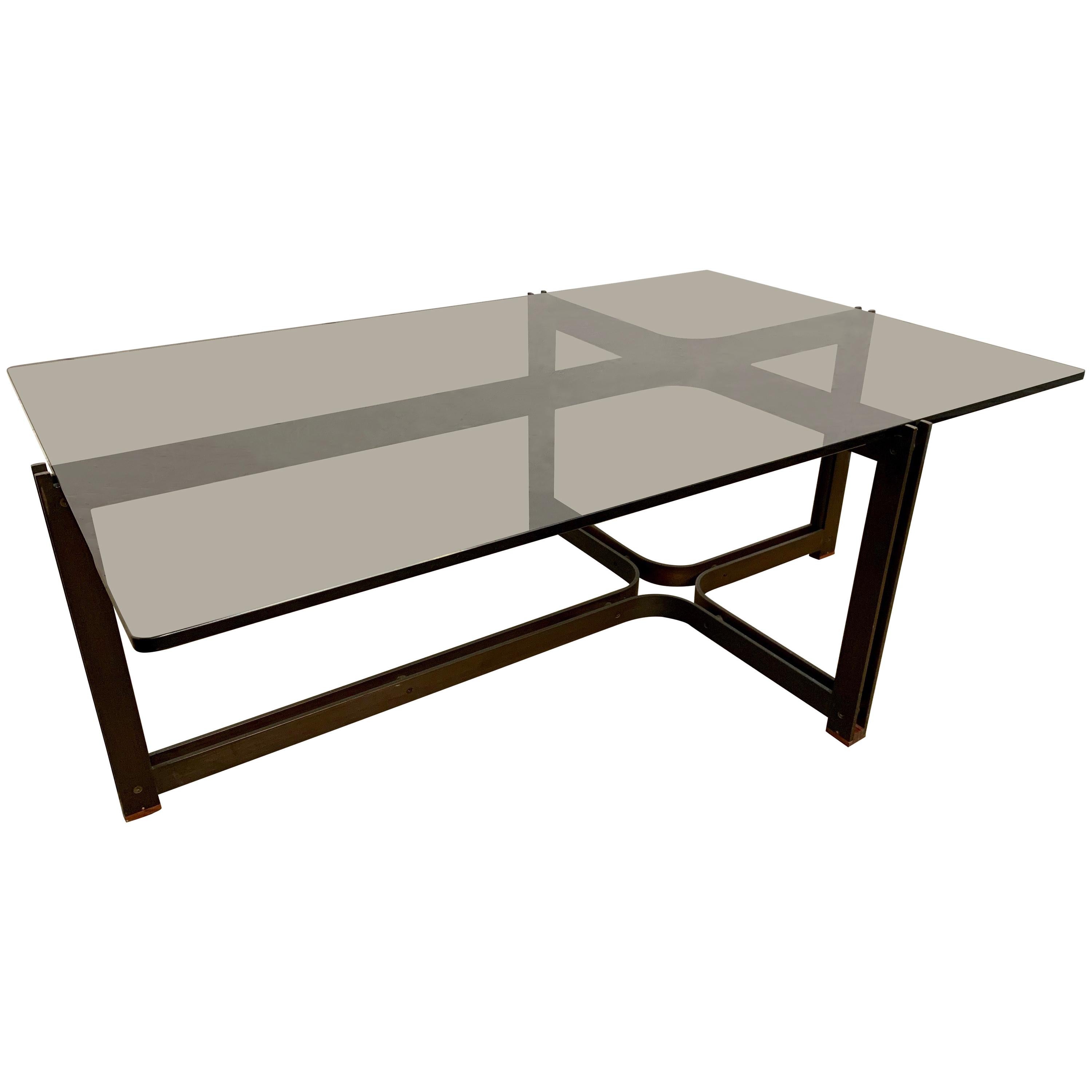 Bronze, Rosewood and Smoked Glass Coffee Table by Tom Lopinski for Dunbar