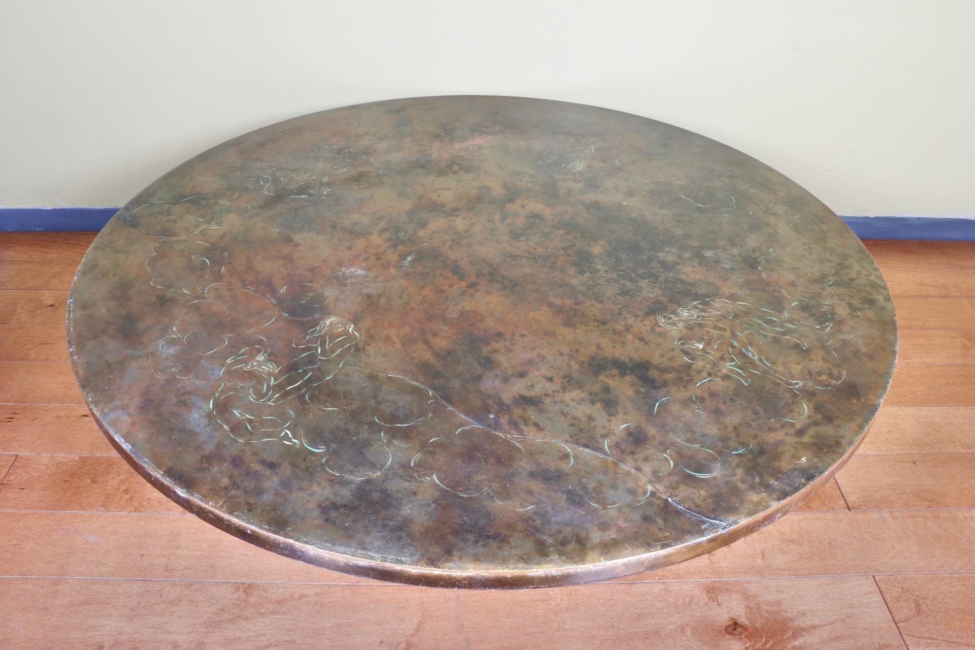 Exceptional Philip La Verne Signed Bronze patina coffee table with detailed carved top. Adam and Eve “creation” 
Gorgeous design and style. Amazing table that took about 6 years to make. Real work of art. Great for any home.