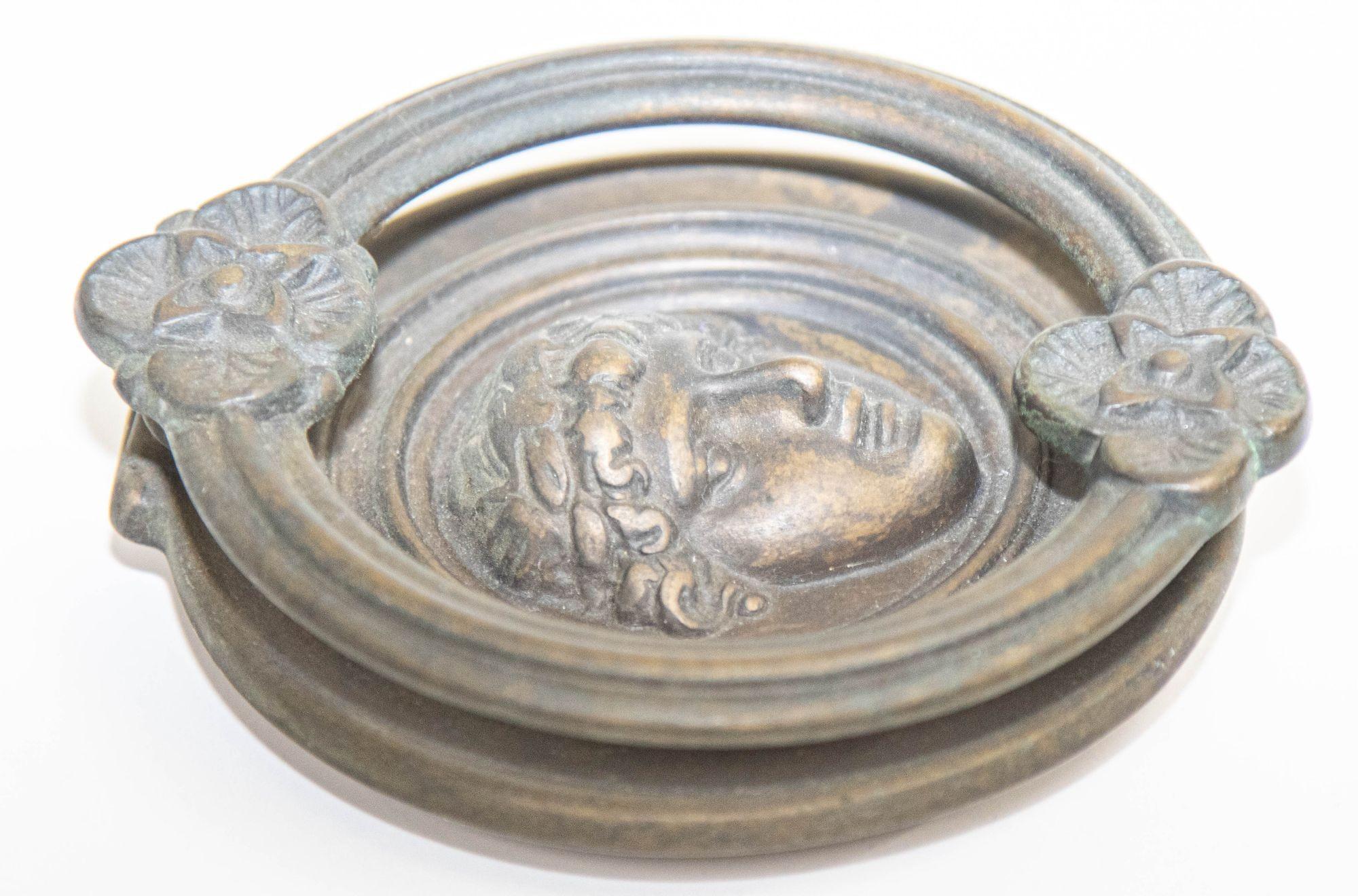 Italian Bronze Round Door Knocker with Goddess Athena Figure