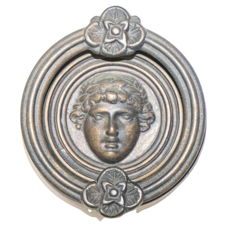 Bronze Round Door Knocker with Goddess Athena Figure For Sale at 1stDibs