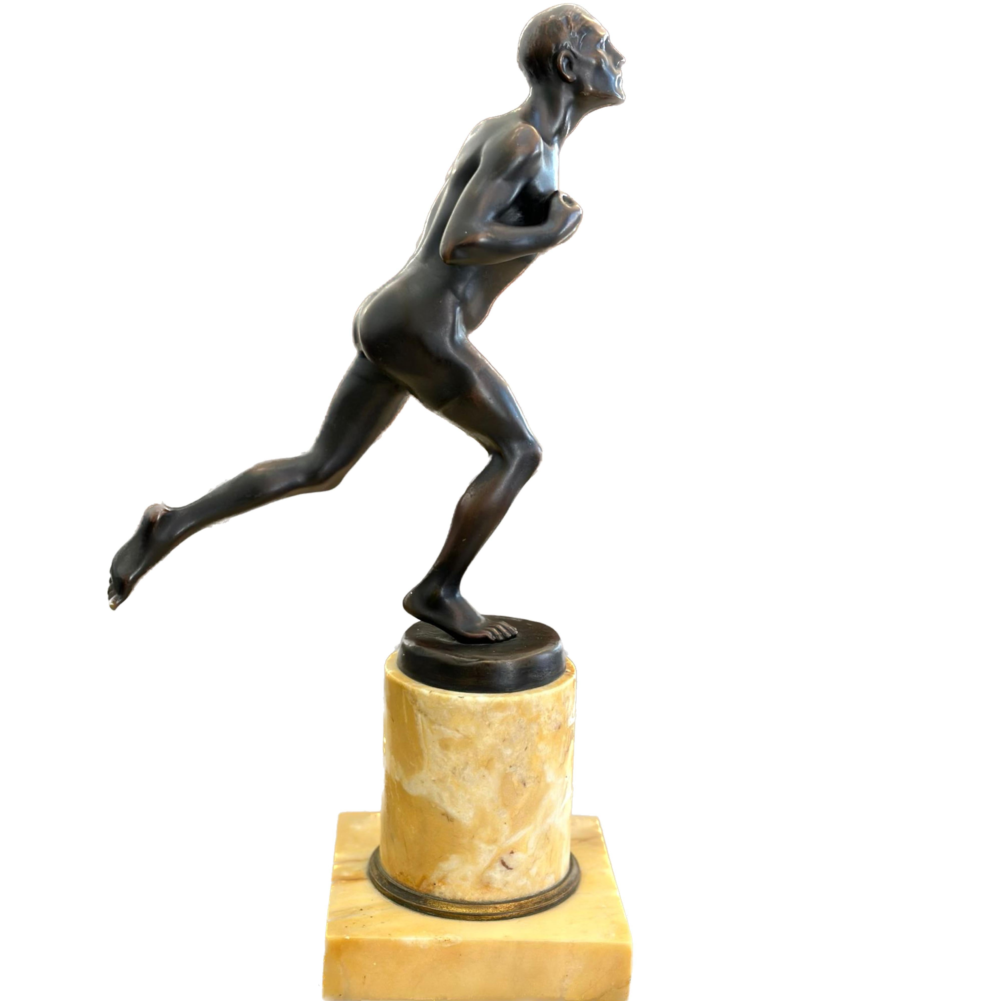 Art Deco Bronze Runner Sculpture By H. Hans Muller (Austria, 1873-1937)  For Sale
