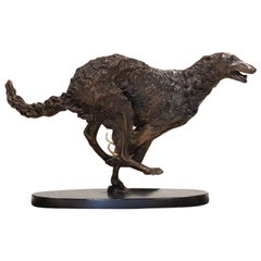 Vintage Bronze Running Borzoi Sculpture by Audrey Fournier Mulligan