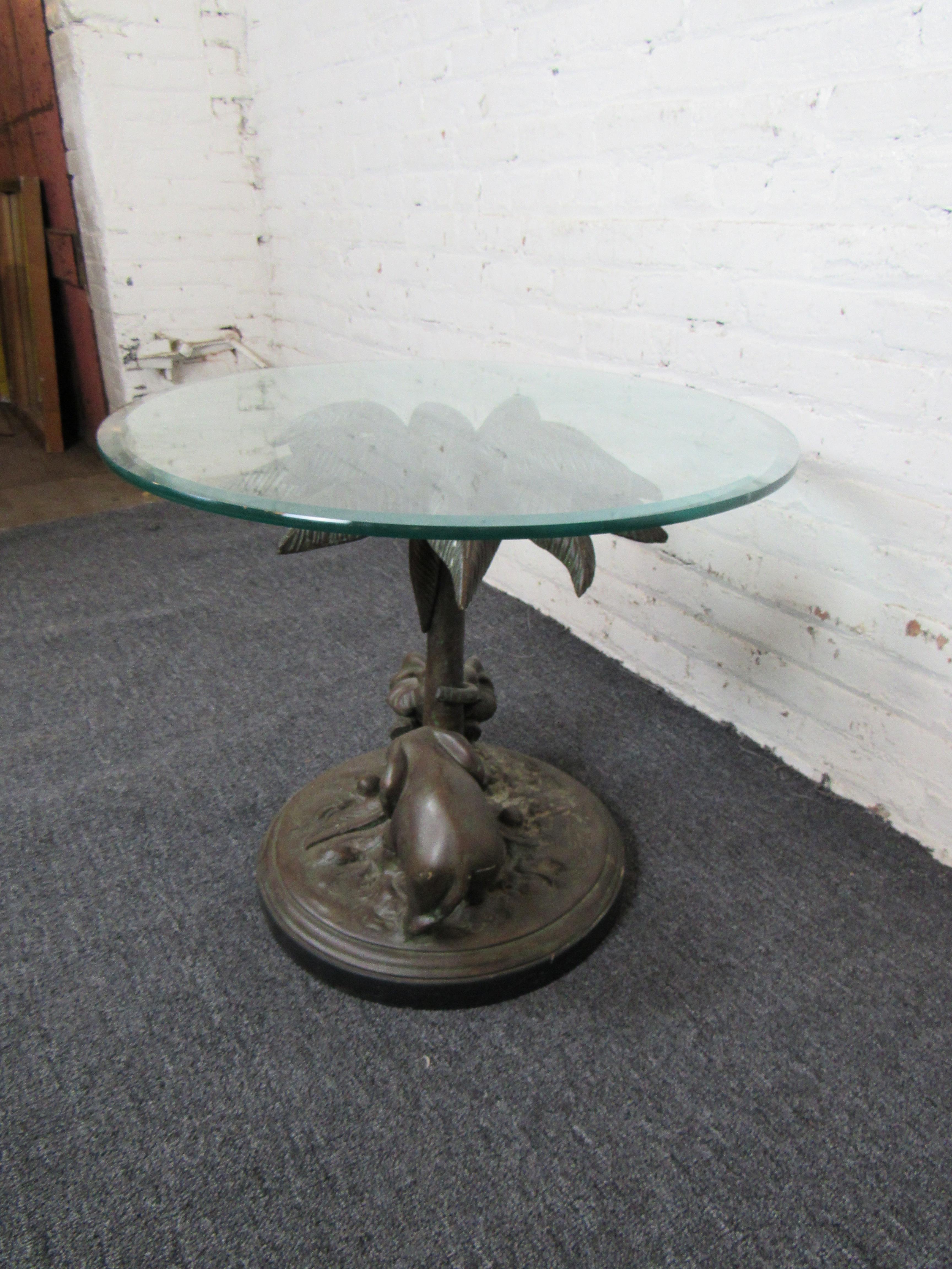 Glass Bronze Safari-Themed End Table  For Sale