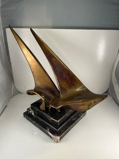 Bronze "Sail Boat" Art Sculpture Mounted On Marble Base Signed McLean 1986