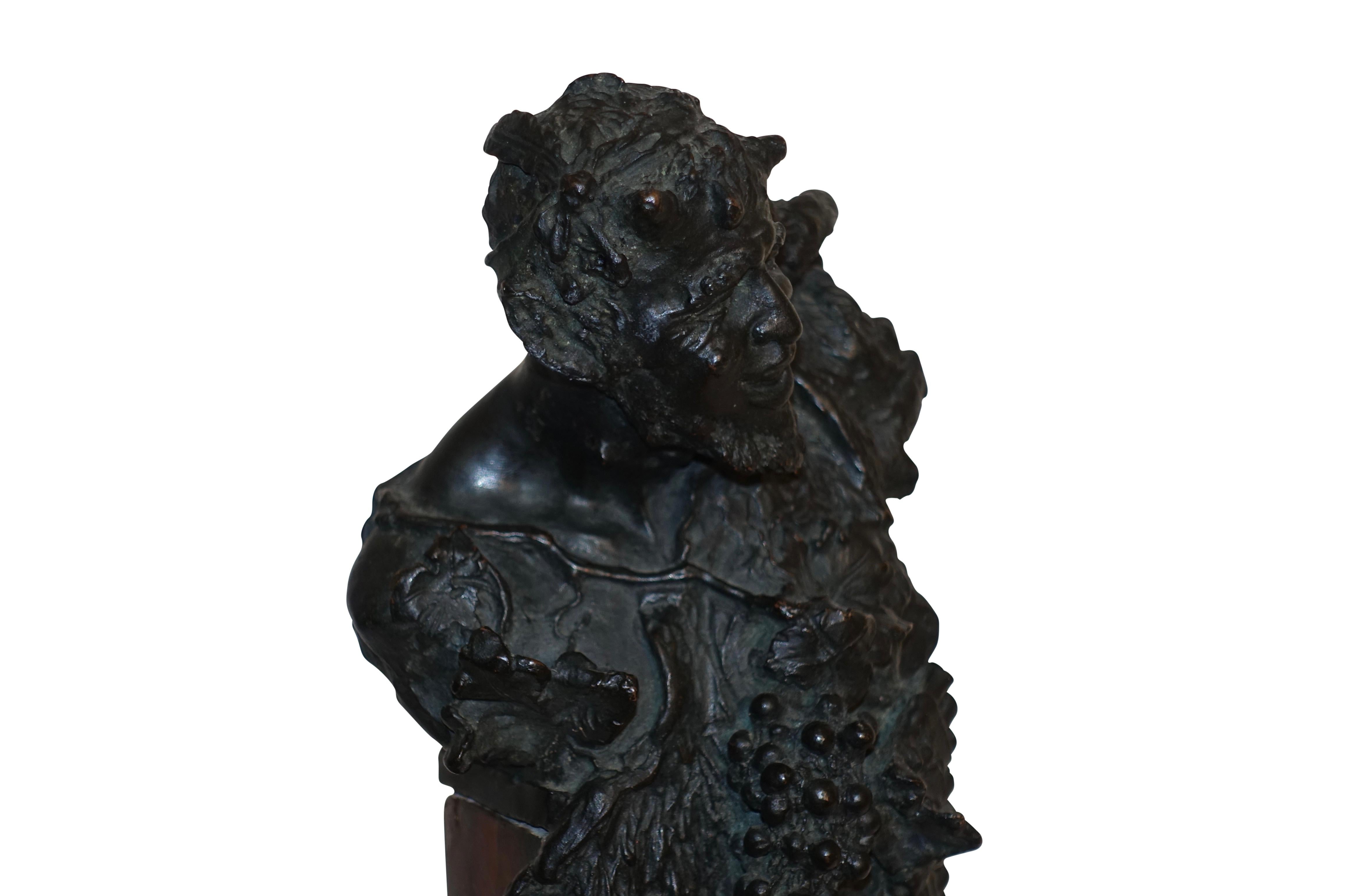 European Bronze Satyr Sculpture Statue on Marble Pedestal Signed H. Hamm, 19th Century
