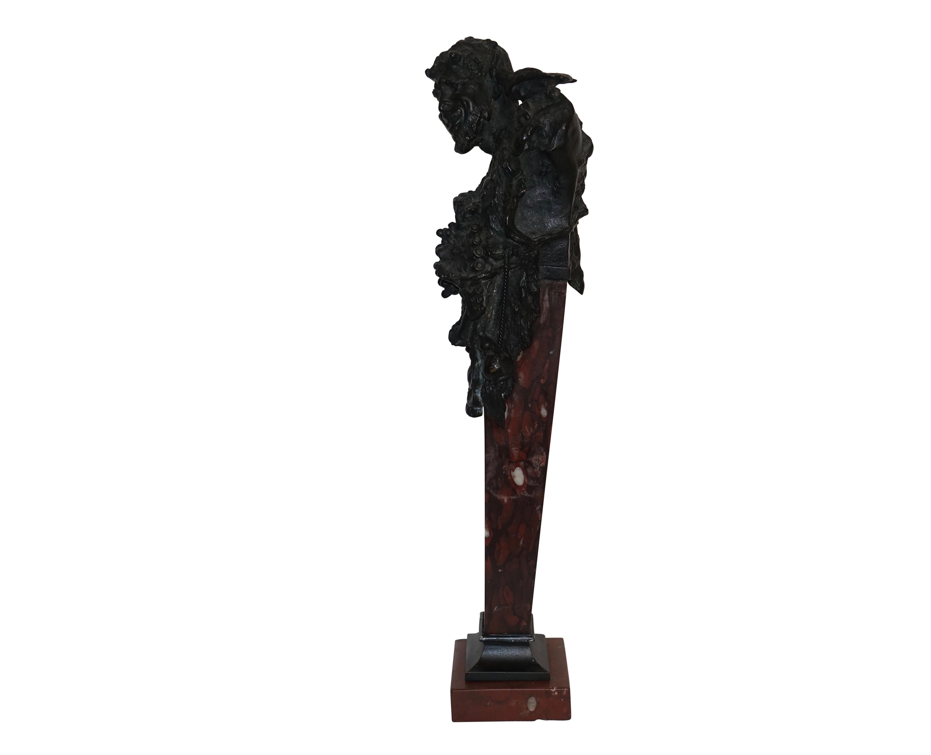Bronze Satyr Sculpture Statue on Marble Pedestal Signed H. Hamm, 19th Century 4