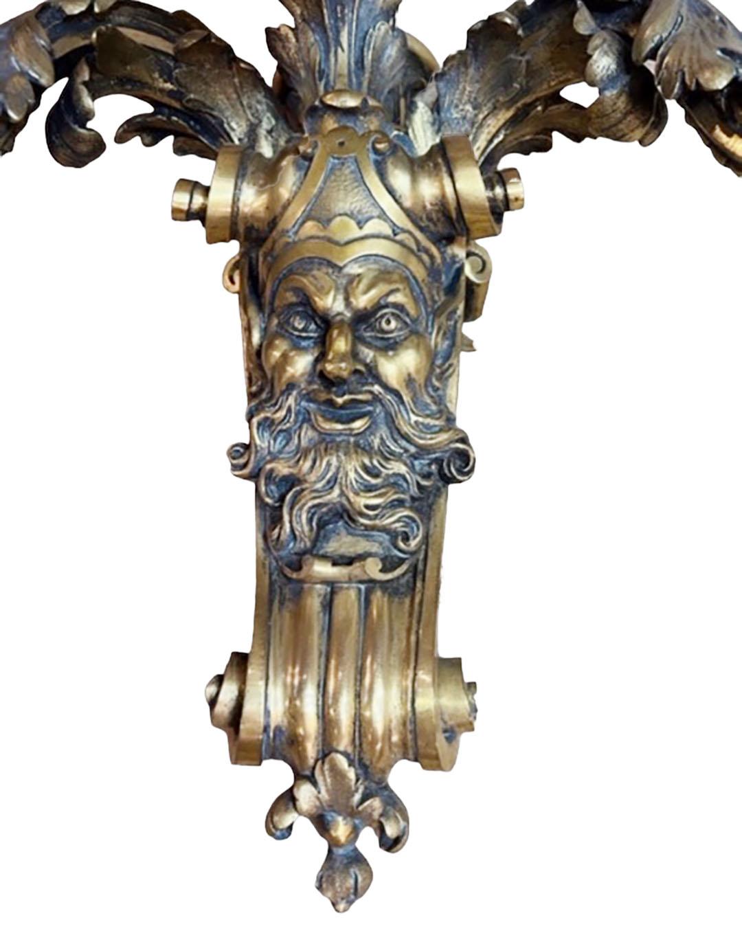 Sconcese in bronzo con maschere di Bacco In condizioni buone in vendita a Dallas, TX