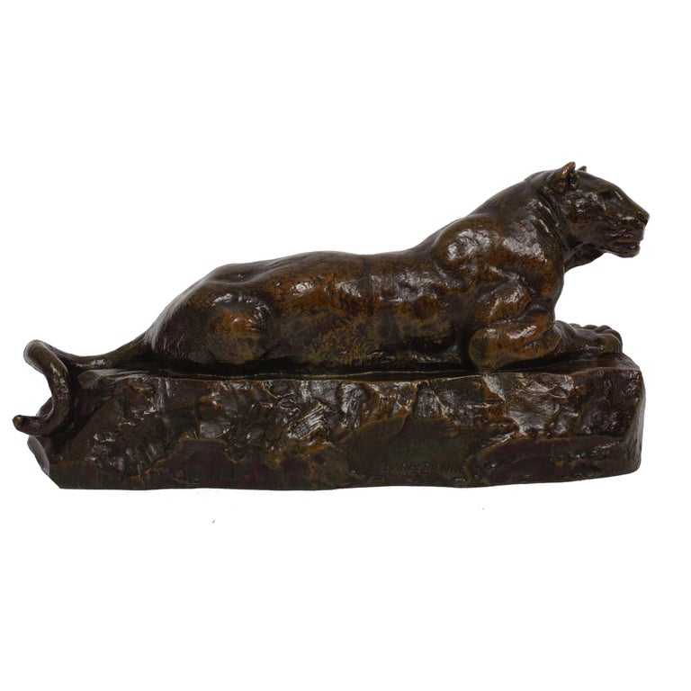 An exceedingly fine posthumous cast of Barye's Panther of Tunisia no. 2 executed by the foundry of Ferdinand Barbedienne, this piece retains it's silky original overall nearly translucent mottled brown patination with complex underlying tones of