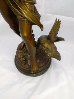 Bronze Sculptur Auguste Louis Mathurin Moreau "Enfant Jouant Avec Über Poule"