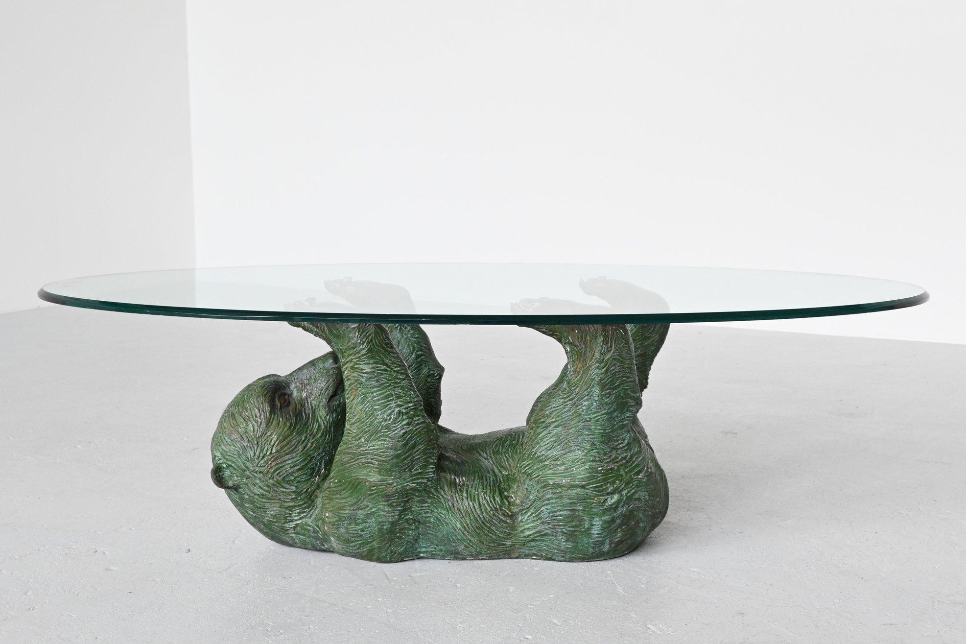 Brass Bronze Sculptural Bear Coffee Table Hollywood Regency, Belgium, 1970