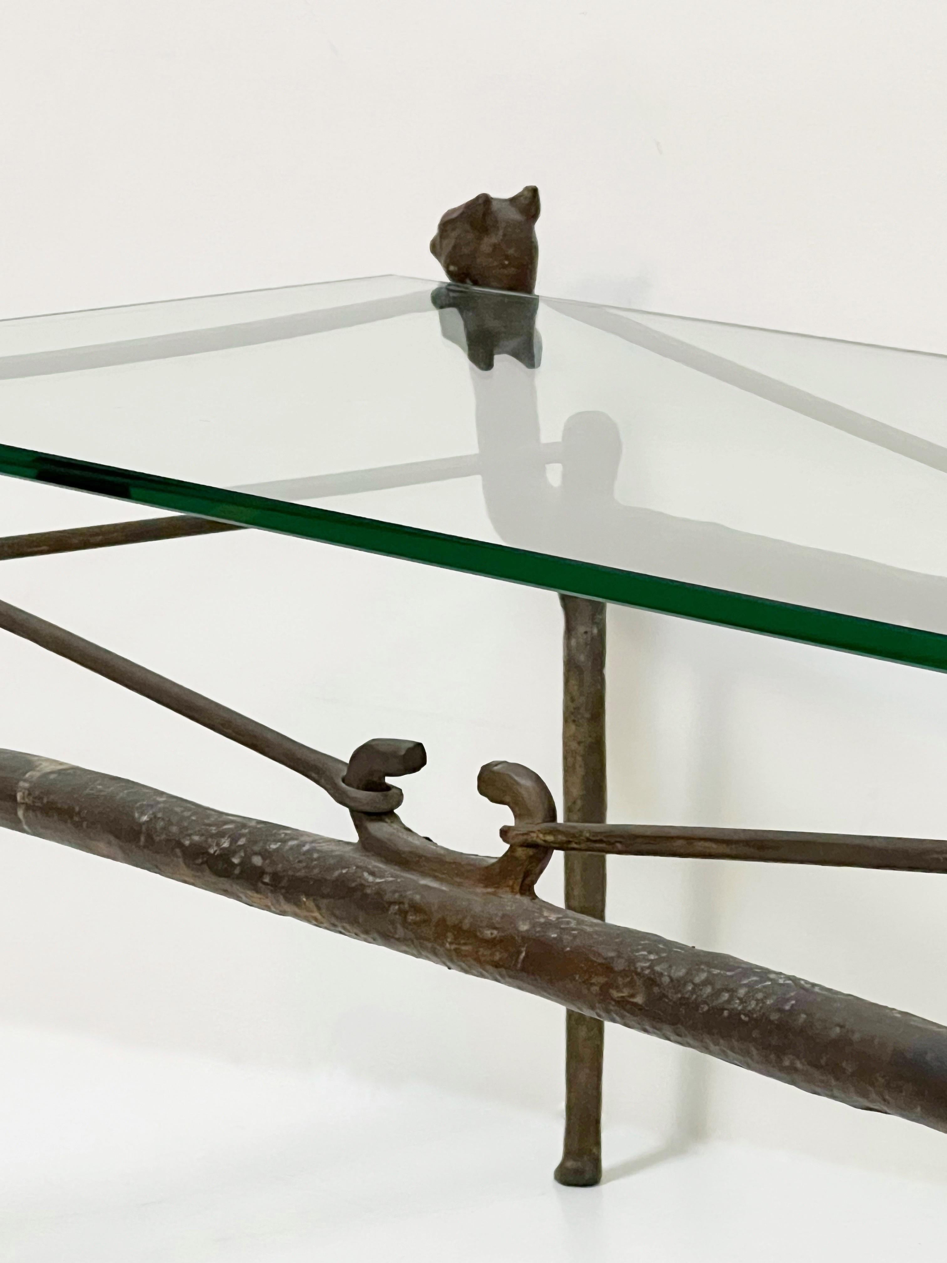 Bronze Sculptural Coffee Table of Cats Giacometti Style In Good Condition In Miami, FL