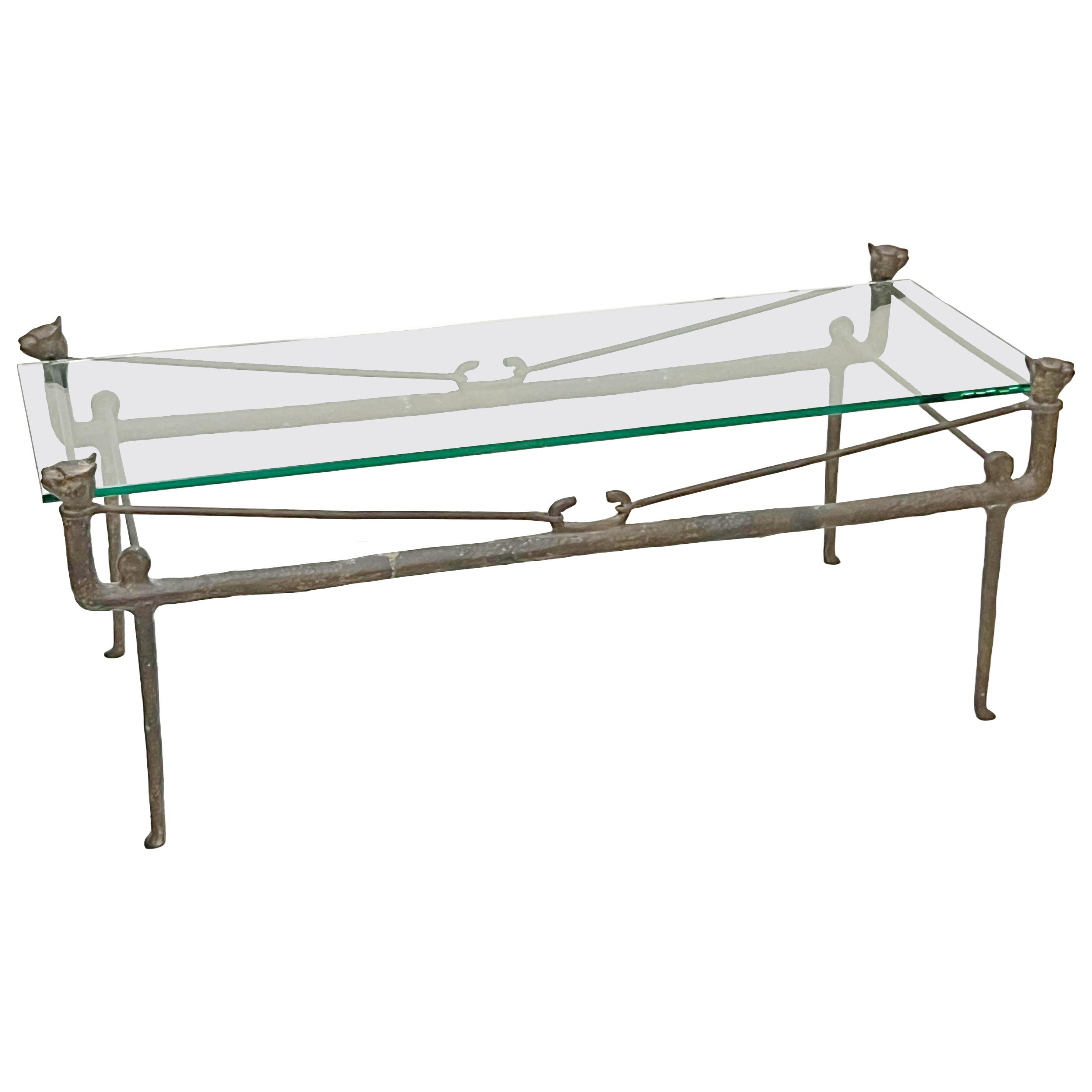 Bronze Sculptural Coffee Table of Cats Giacometti Style
