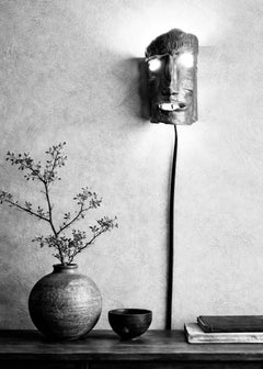Bronze , Sculptural, Lamp, Wall Art Light, Mask