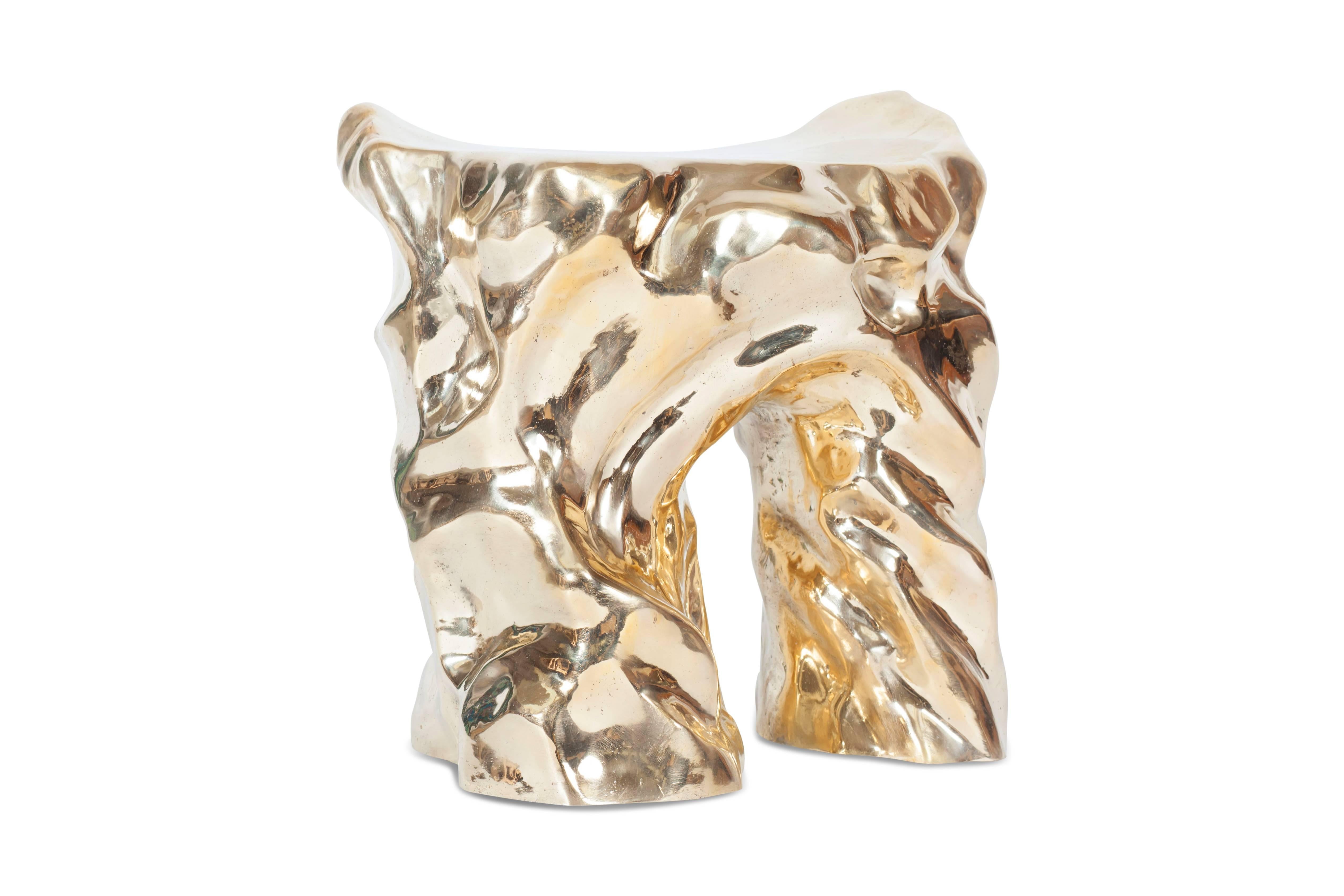 Hollywood Regency two-legged stool in hand casted bronze.
Luxury bronze decorative piece that can be used as as stools, side tables or nightstands.
Our studio designed these pieces as we see them as a perfect fit with out current inventory. An