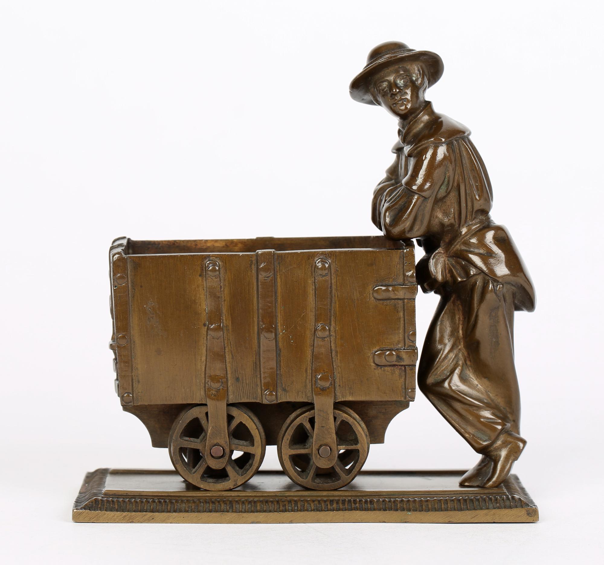 Art Nouveau Bronze Sculptural Model of a Collier With his Coal Trolley