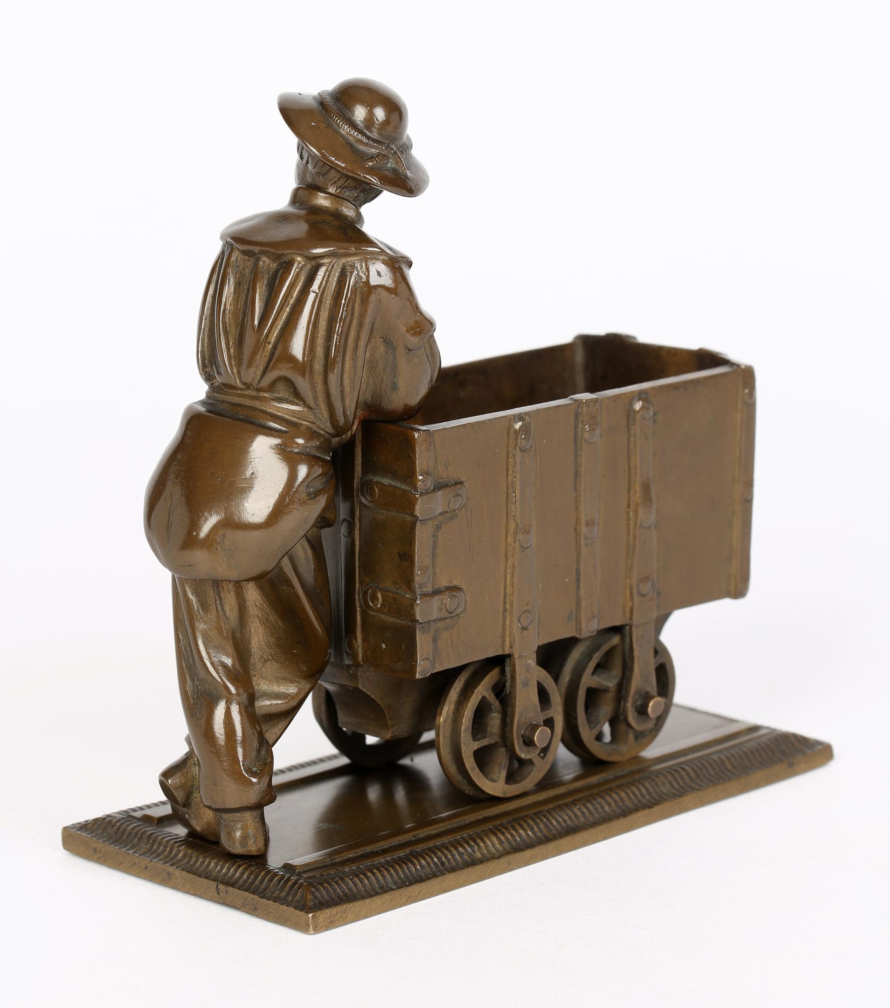 Austrian Bronze Sculptural Model of a Collier With his Coal Trolley