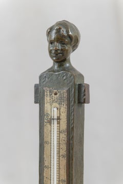 Bronze Sculptural Thermometer, Long Bodied Lady, Artist Signed and Dated 1911