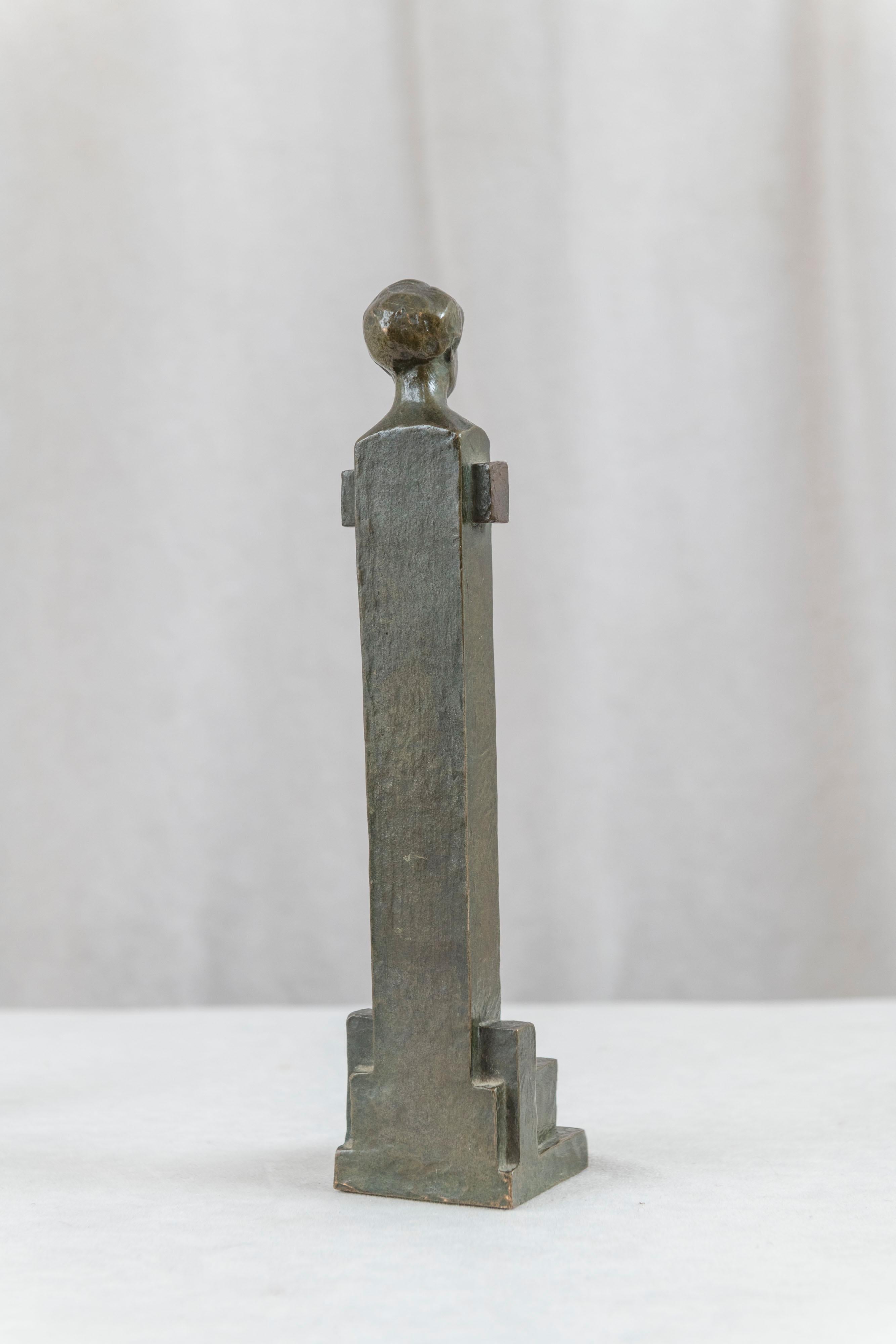 Hand-Crafted Bronze Sculptural Thermometer, Long Bodied Lady, Artist Signed and Dated 1911 For Sale