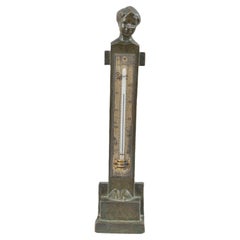 Bronze Sculptural Thermometer, Long Bodied Lady, Artist Signed and Dated 1911