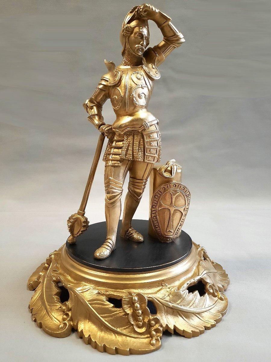 Bronze Sculpture 12th Century Soldier In Armor Late 19th Century For Sale 5