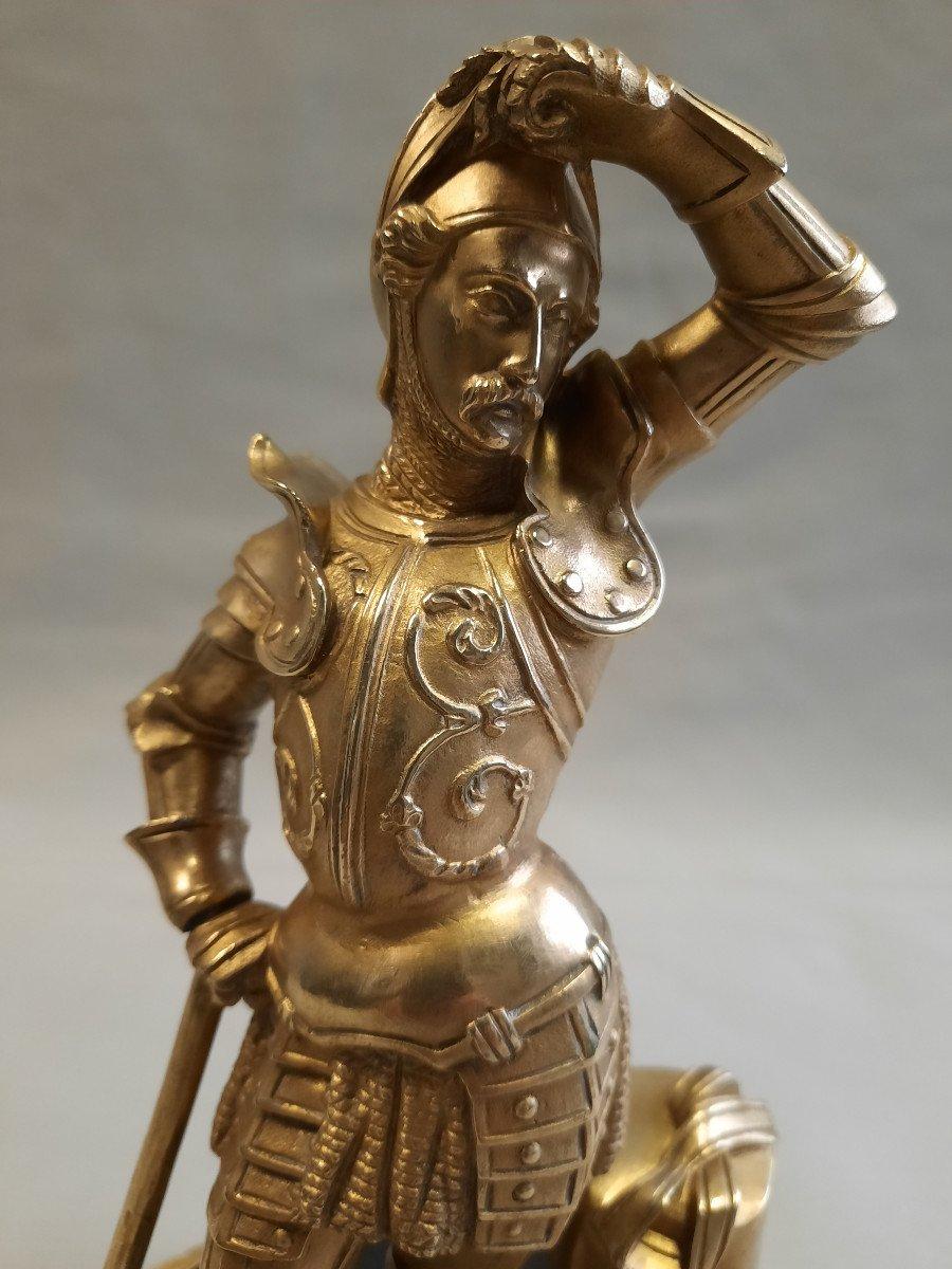 Medieval Bronze Sculpture 12th Century Soldier In Armor Late 19th Century For Sale