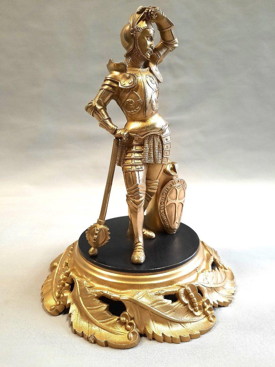 Bronze Sculpture 12th Century Soldier In Armor Late 19th Century For Sale 1