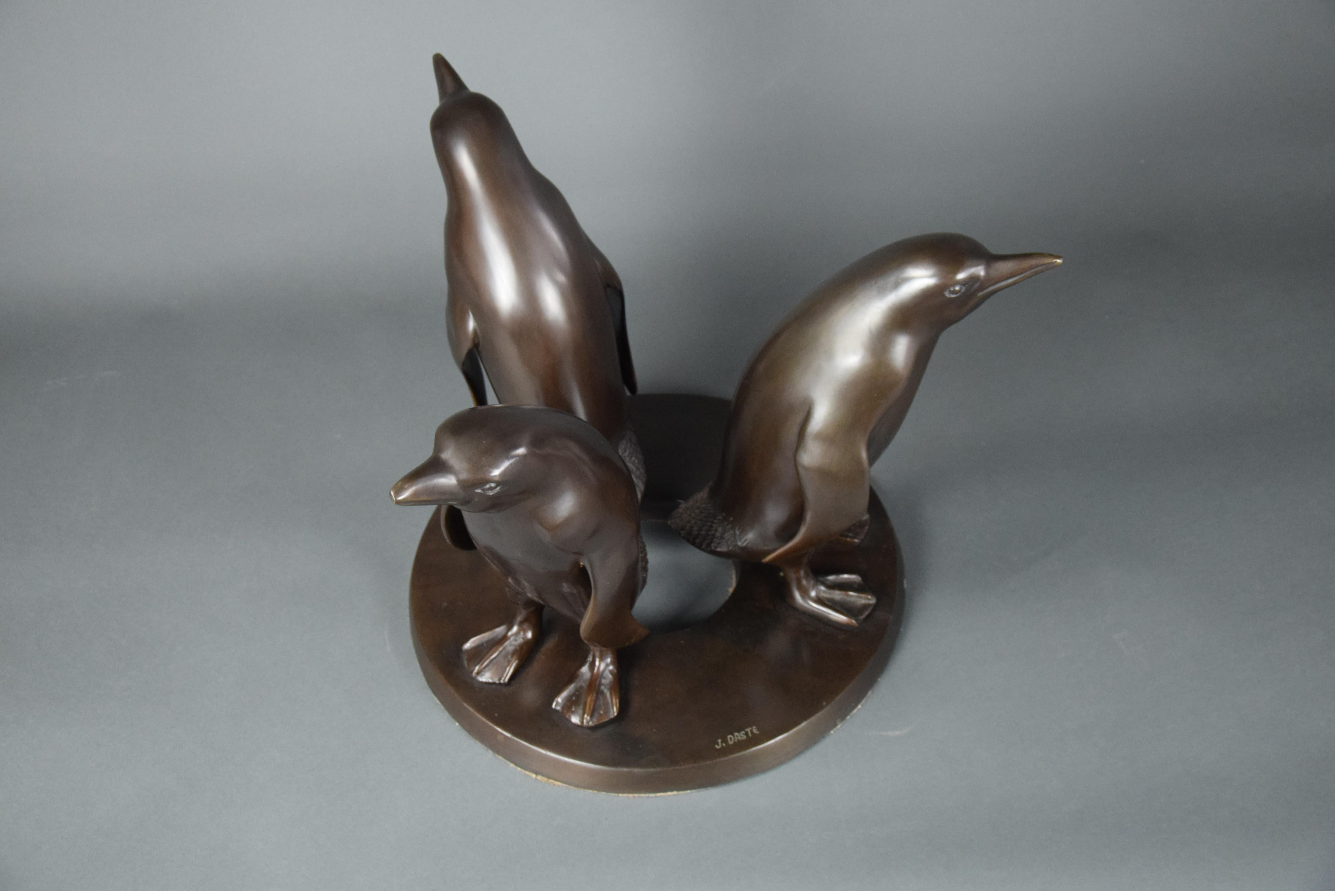 Bronze Sculpture 1920 Penguins Coffee by Artist Joseph 'Guiseppe' d'Aste 3