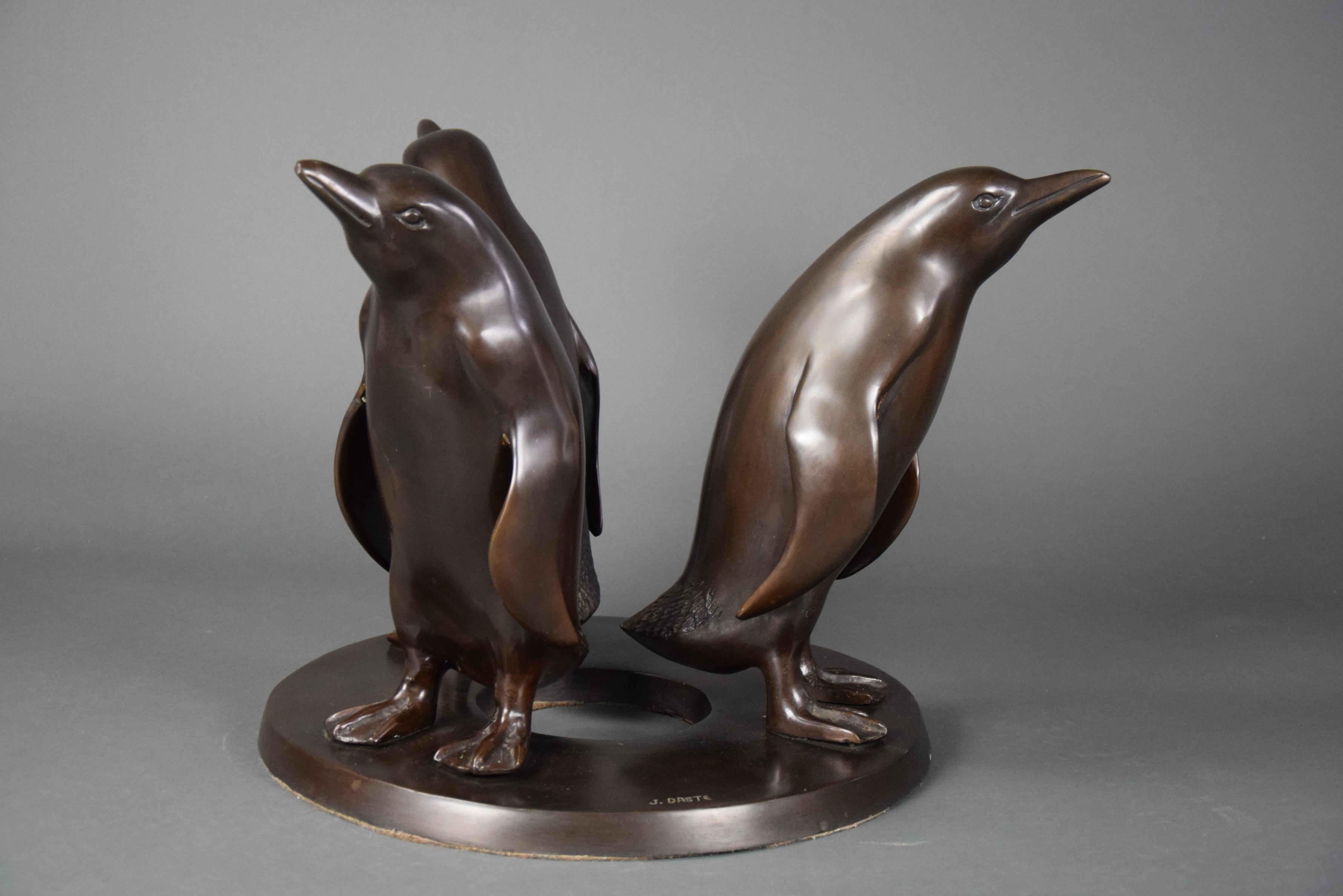 Bronze Sculpture 1920 Penguins Coffee by Artist Joseph 'Guiseppe' d'Aste 5