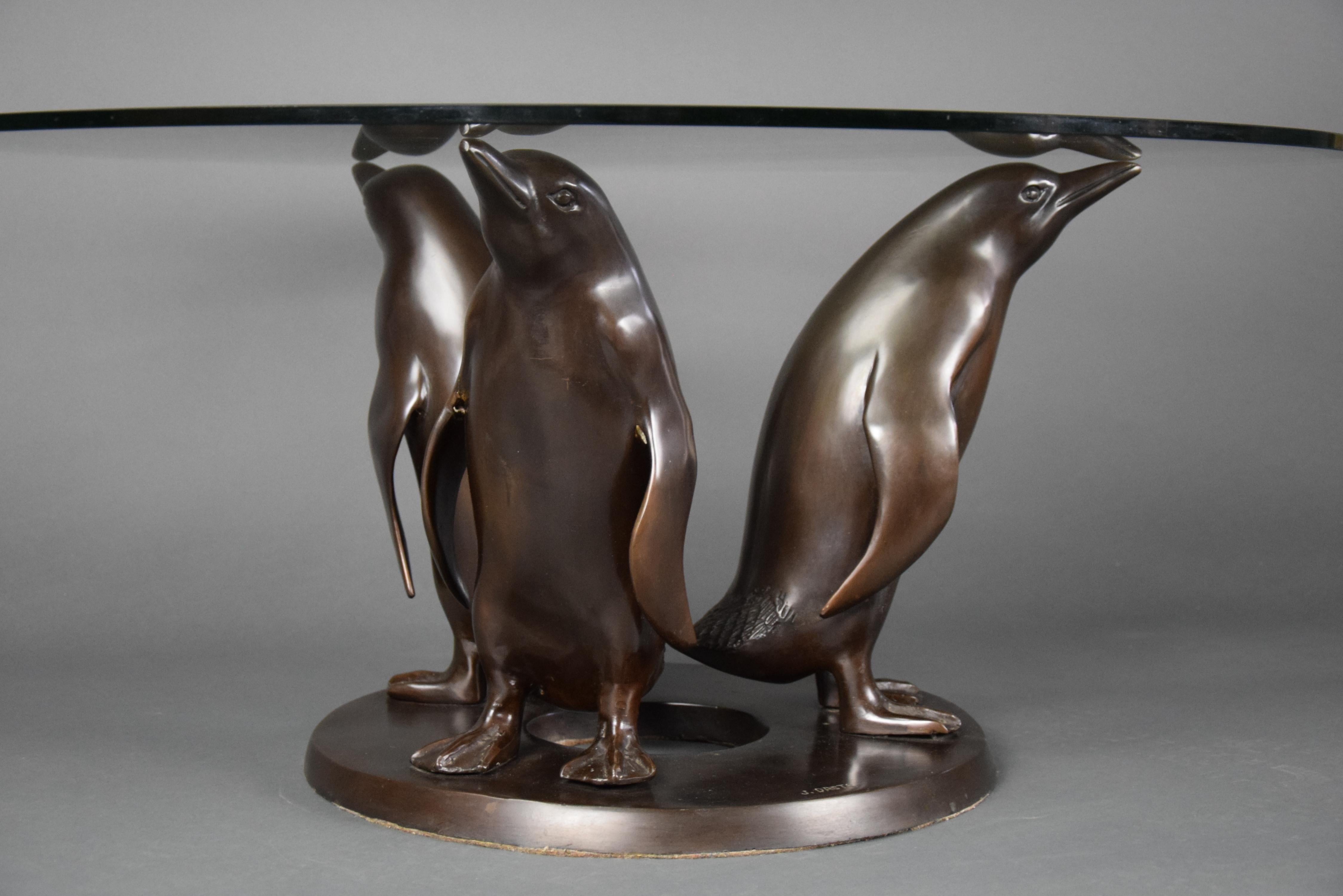 French Bronze Sculpture 1920 Penguins Coffee by Artist Joseph 'Guiseppe' d'Aste