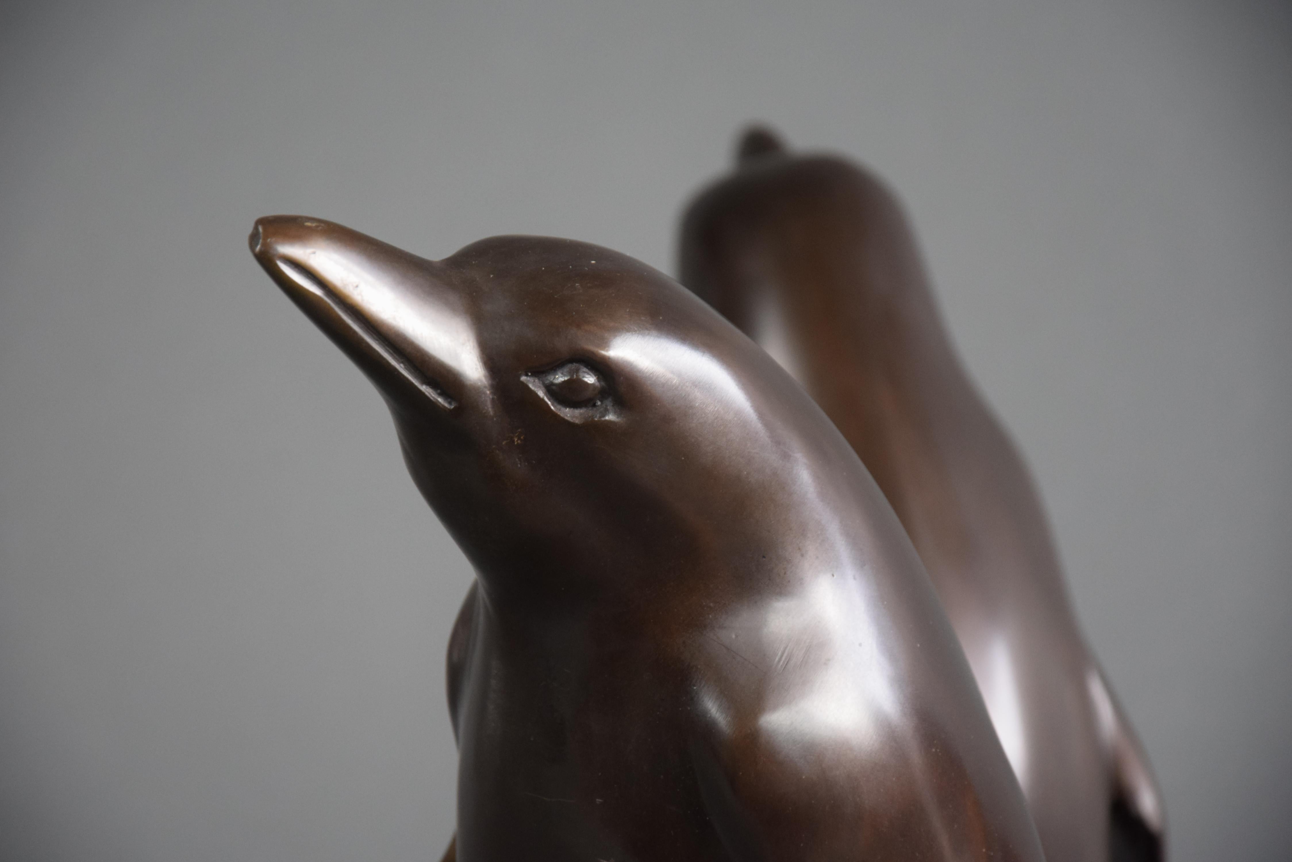 Beveled Bronze Sculpture 1920 Penguins Coffee by Artist Joseph 'Guiseppe' d'Aste
