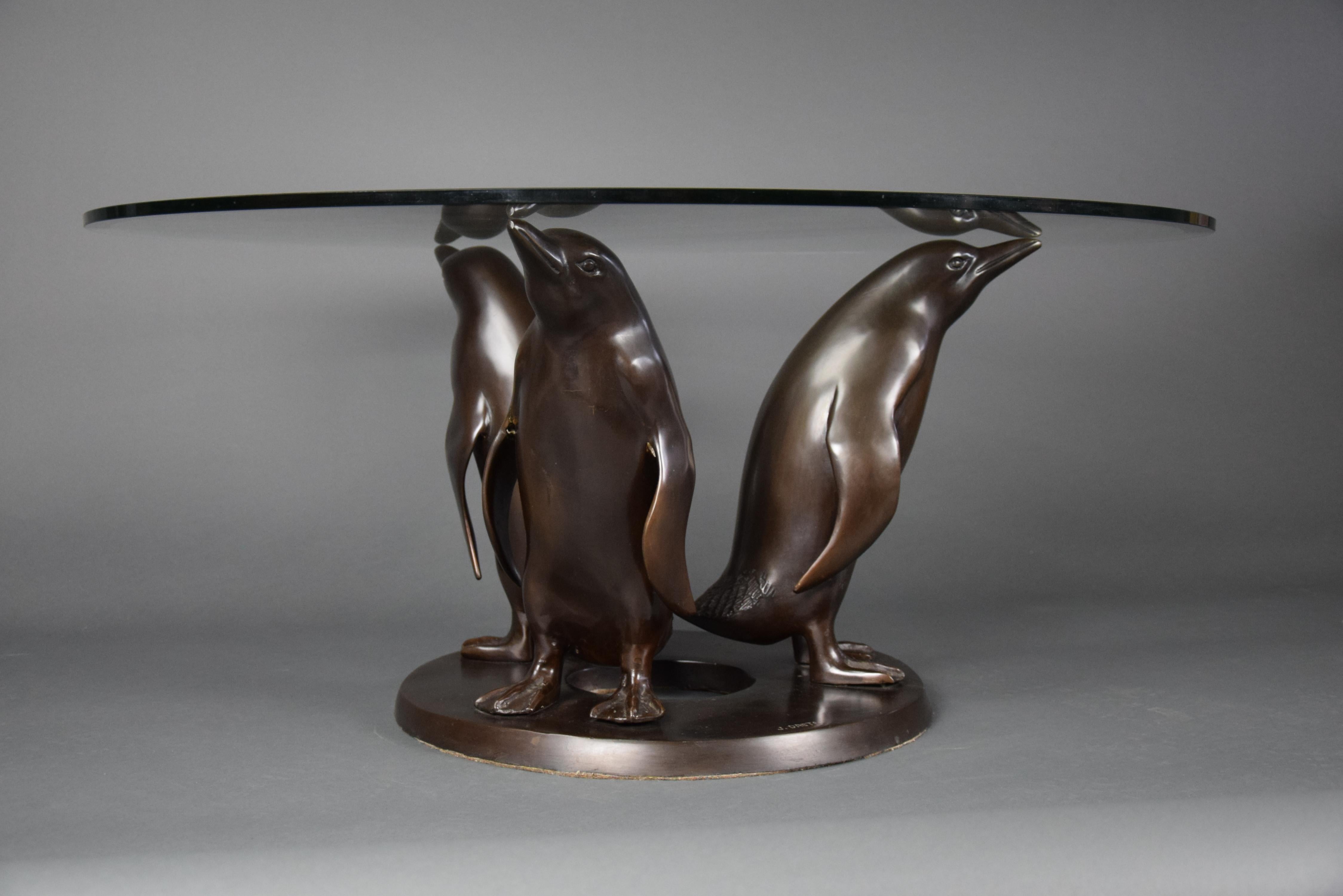 Early 20th Century Bronze Sculpture 1920 Penguins Coffee by Artist Joseph 'Guiseppe' d'Aste
