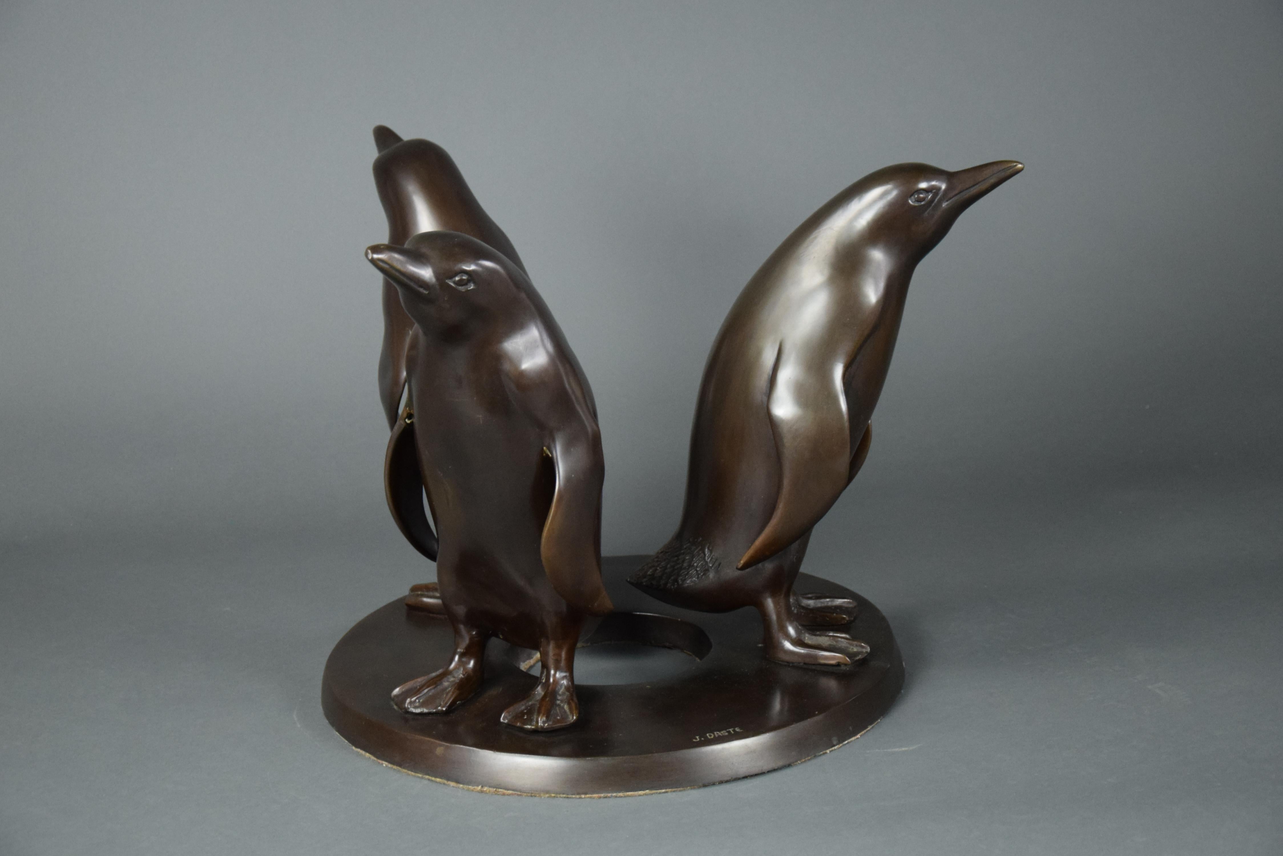 Bronze Sculpture 1920 Penguins Coffee by Artist Joseph 'Guiseppe' d'Aste 1