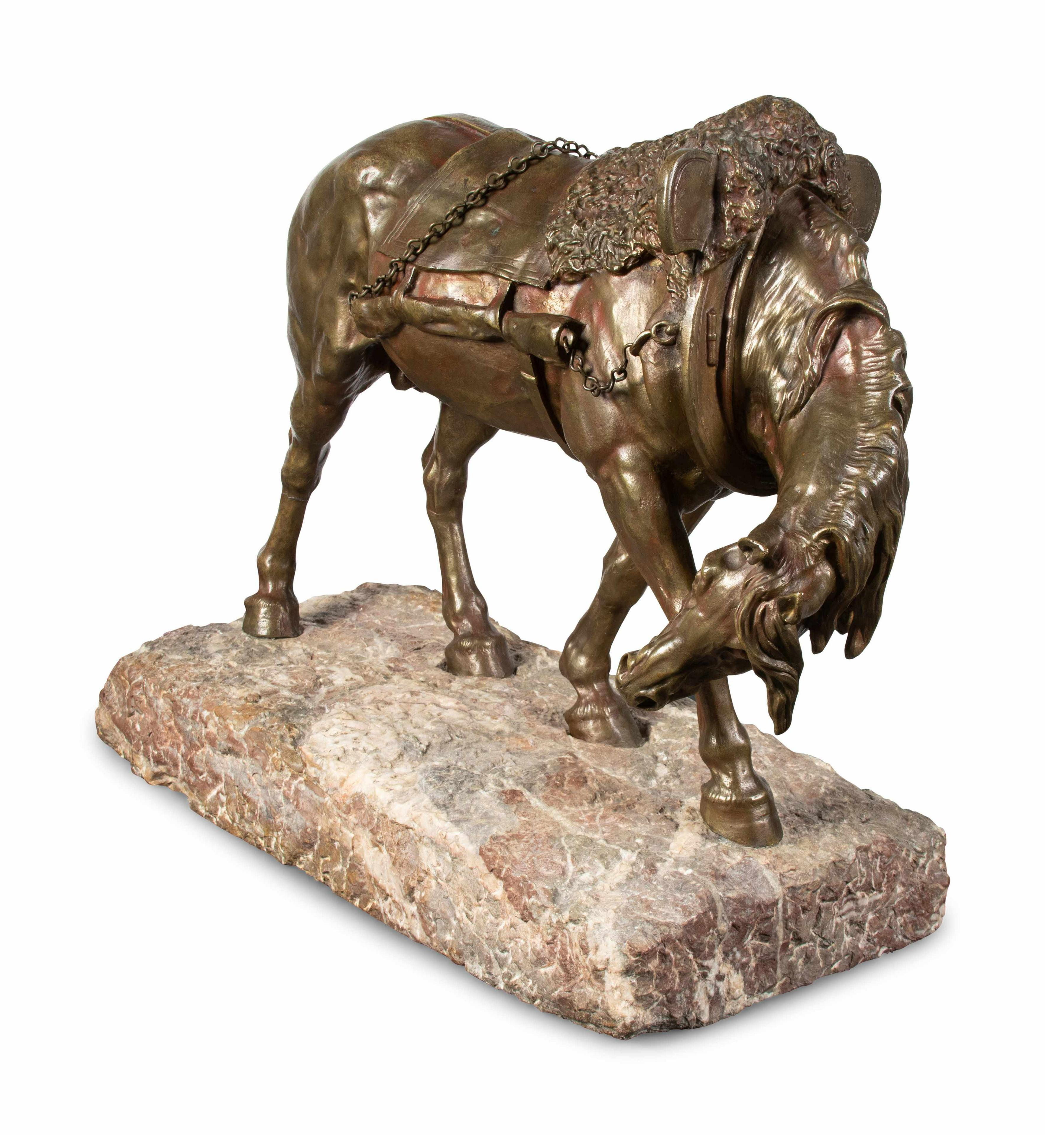 Français Sculpture en bronze « Un cheval avec un personnage » d'Arthur Jacques Leduc en vente