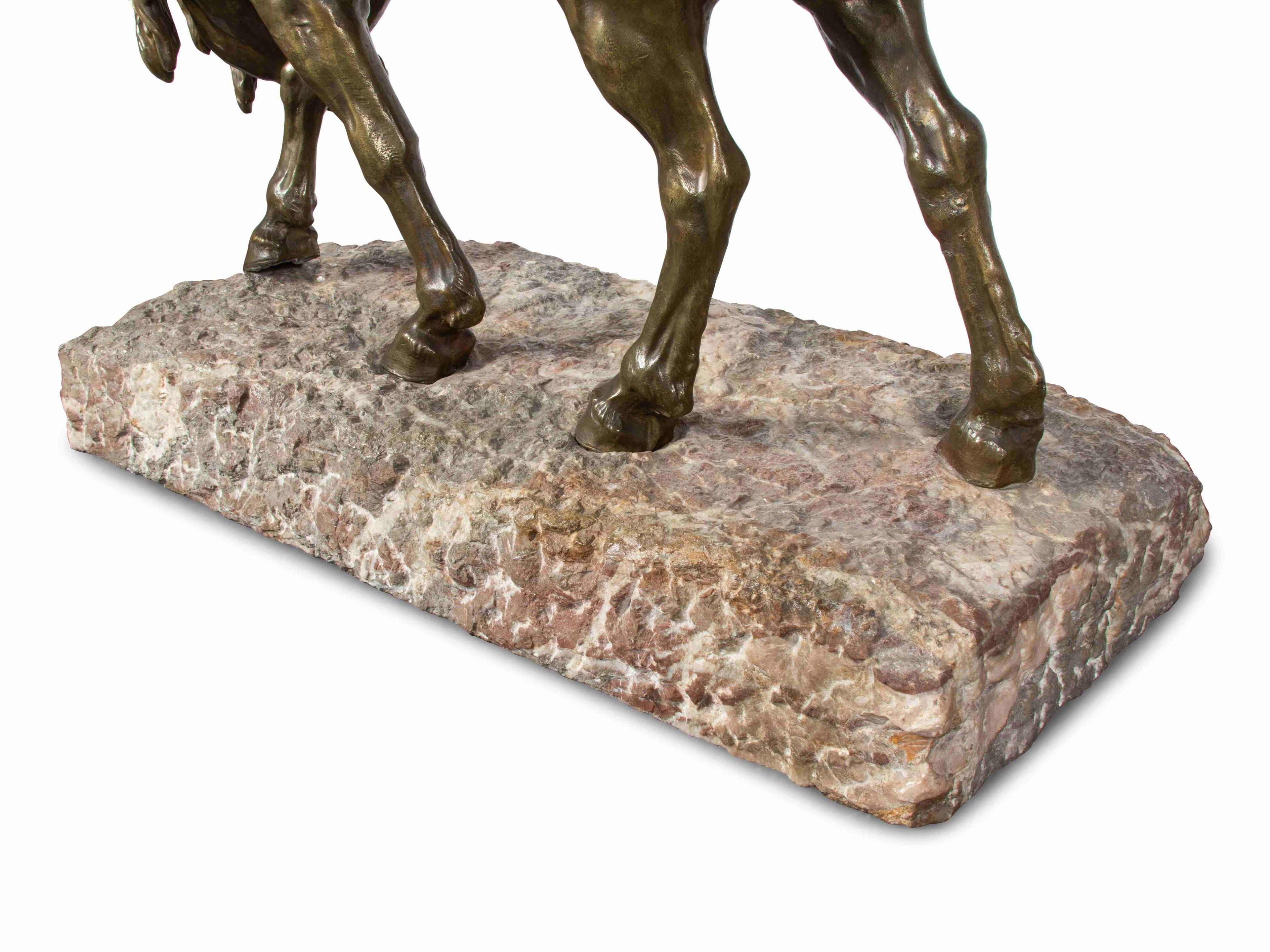 XIXe siècle Sculpture en bronze « Un cheval avec un personnage » d'Arthur Jacques Leduc en vente