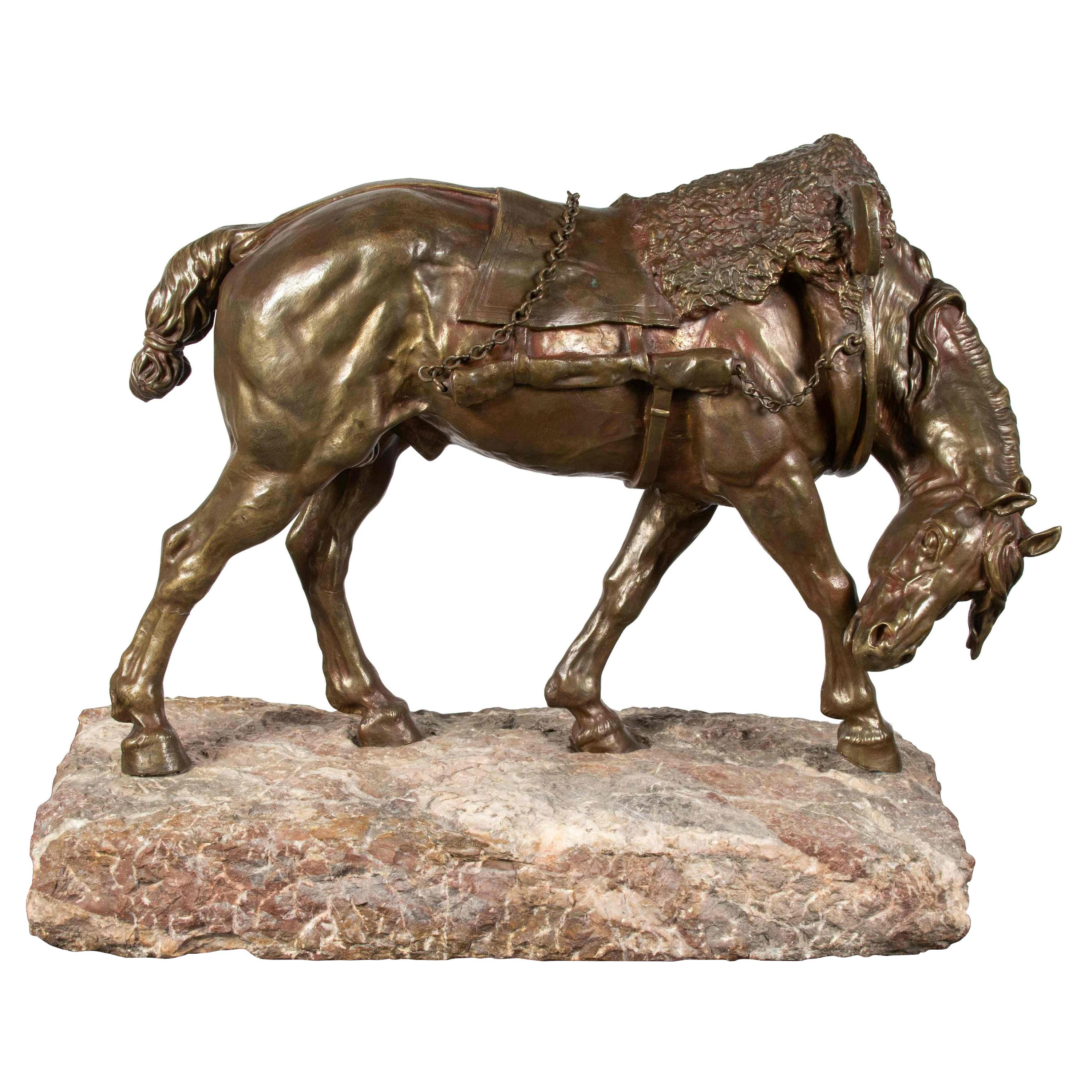 Sculpture en bronze « Un cheval avec un personnage » d'Arthur Jacques Leduc en vente