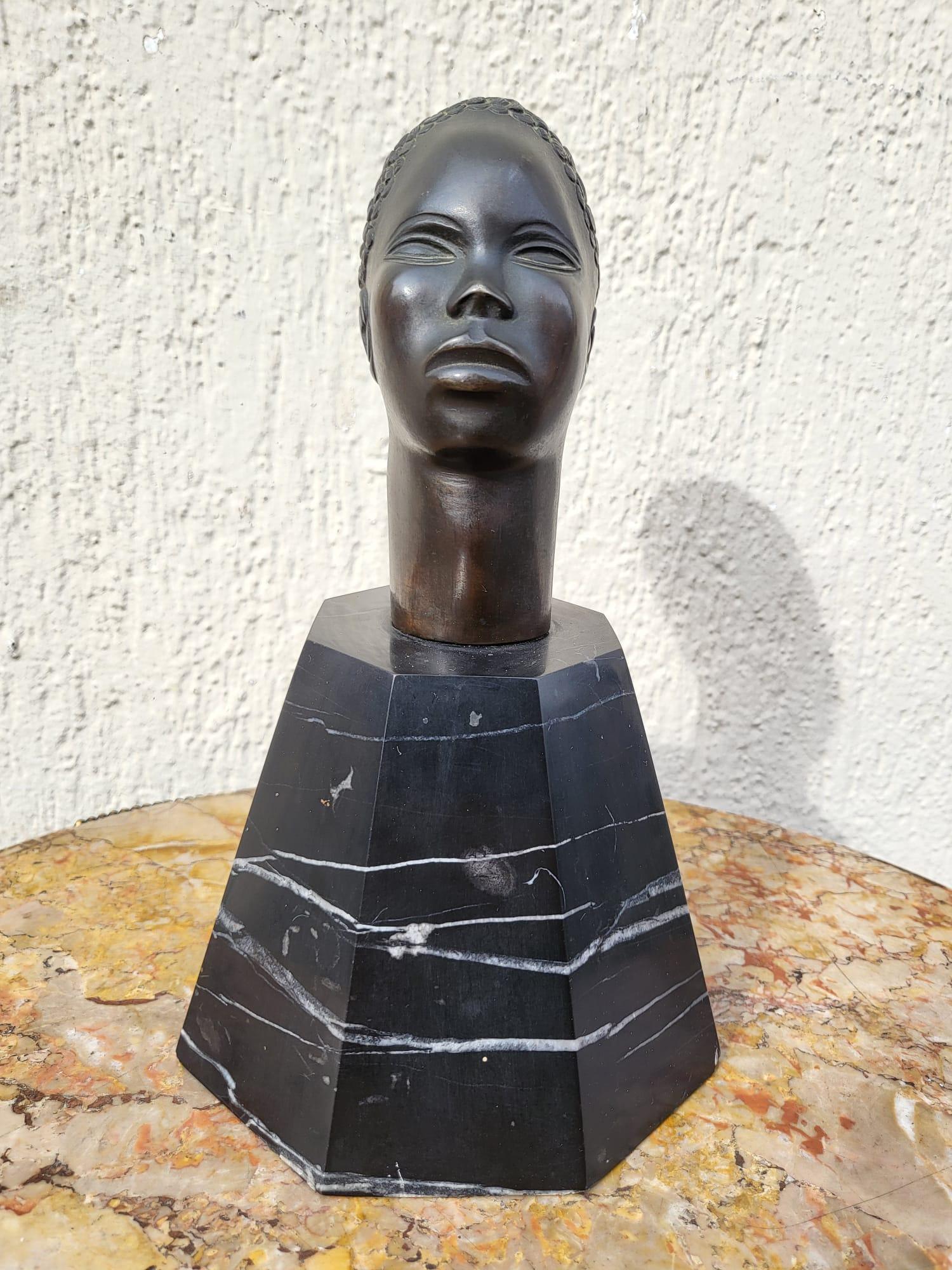 Bronze Sculpture, African Head, On Base, 20th Century 5
