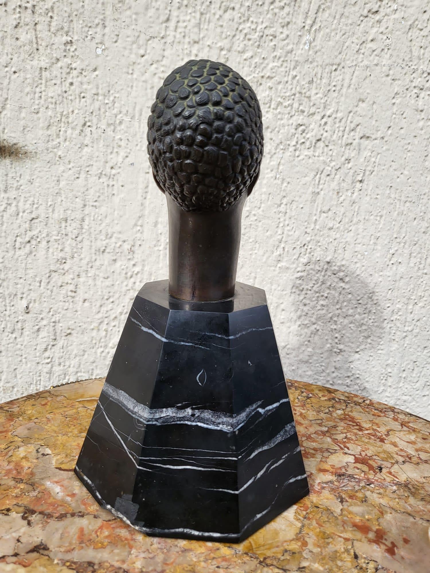 Bronze Sculpture, African Head, On Base, 20th Century For Sale 2